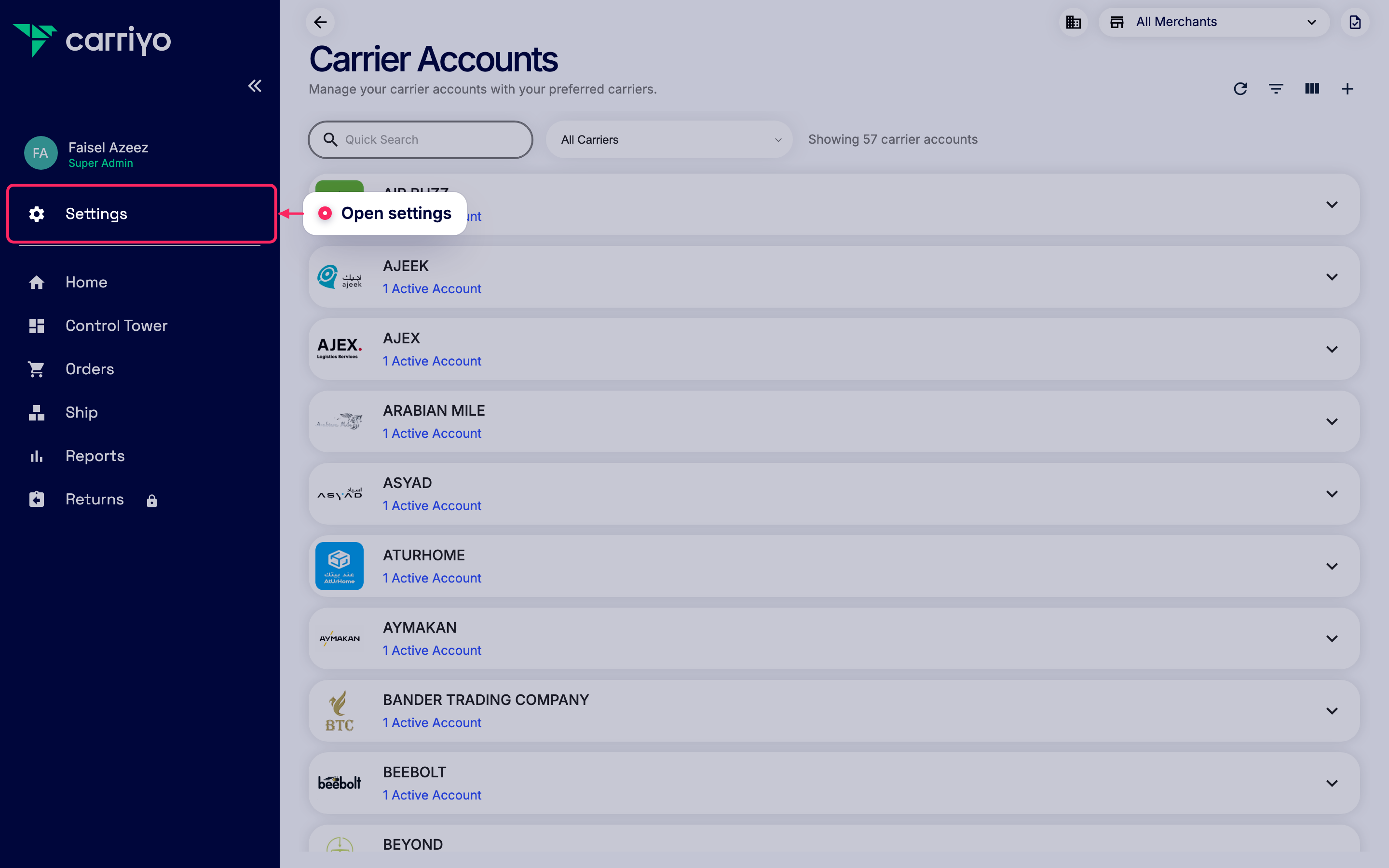 Open settings