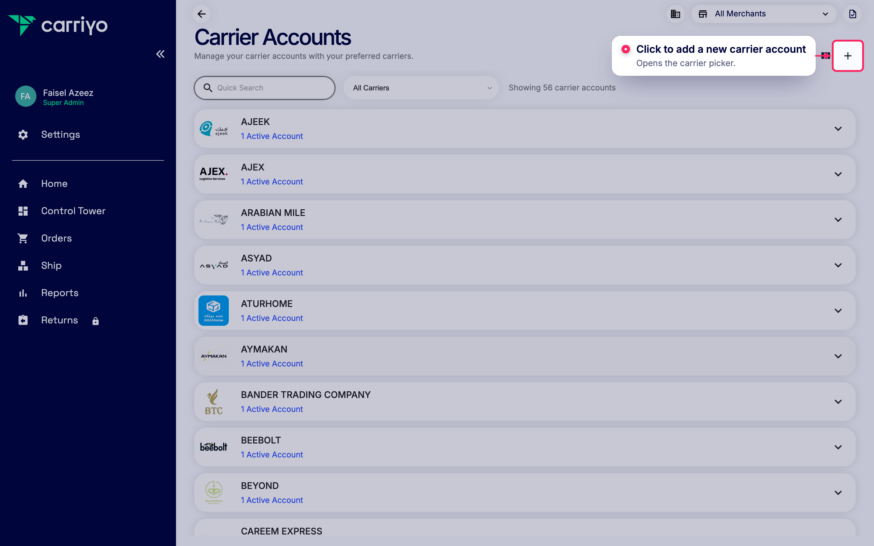 Add a new carrier account
