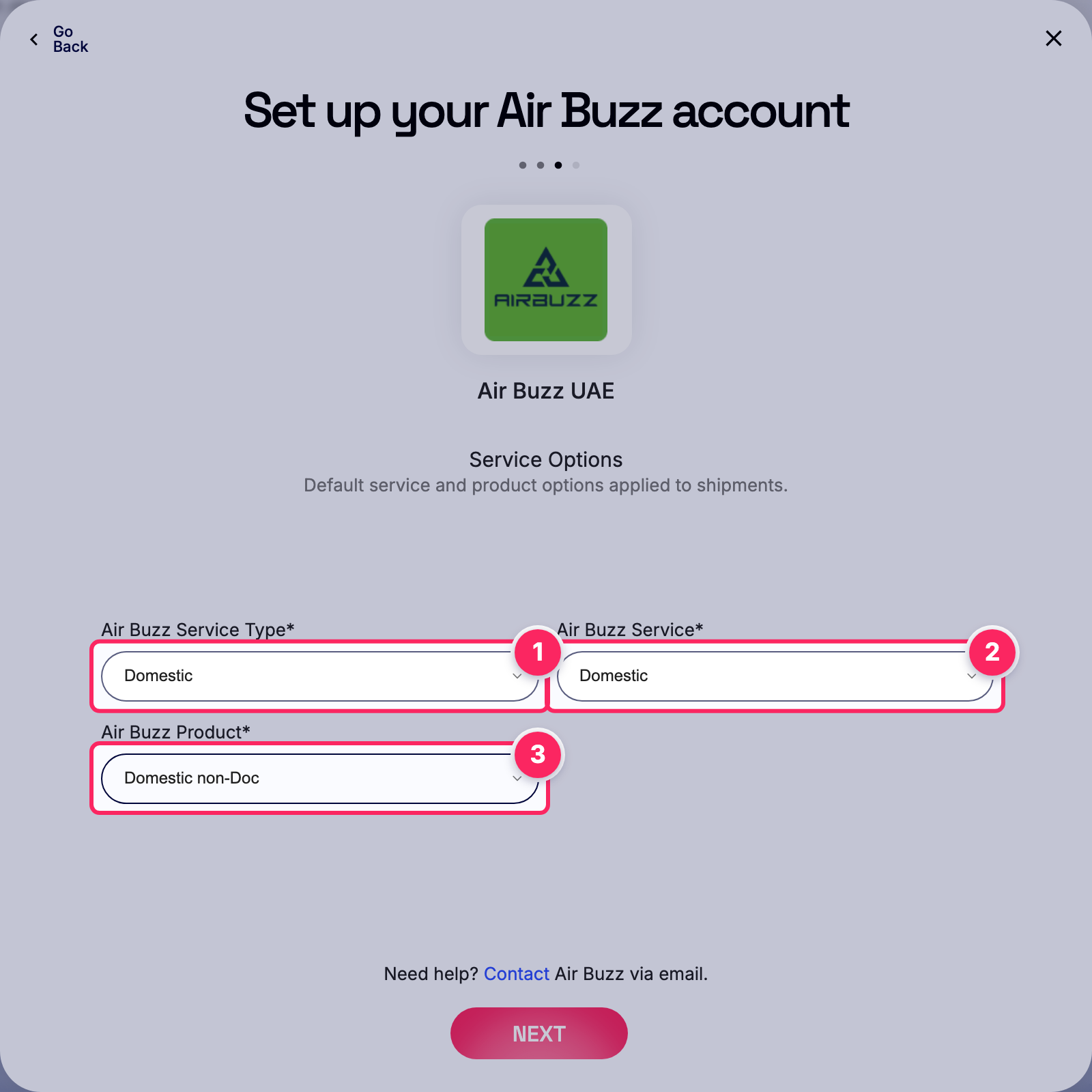 Fill in the Air Buzz account details.