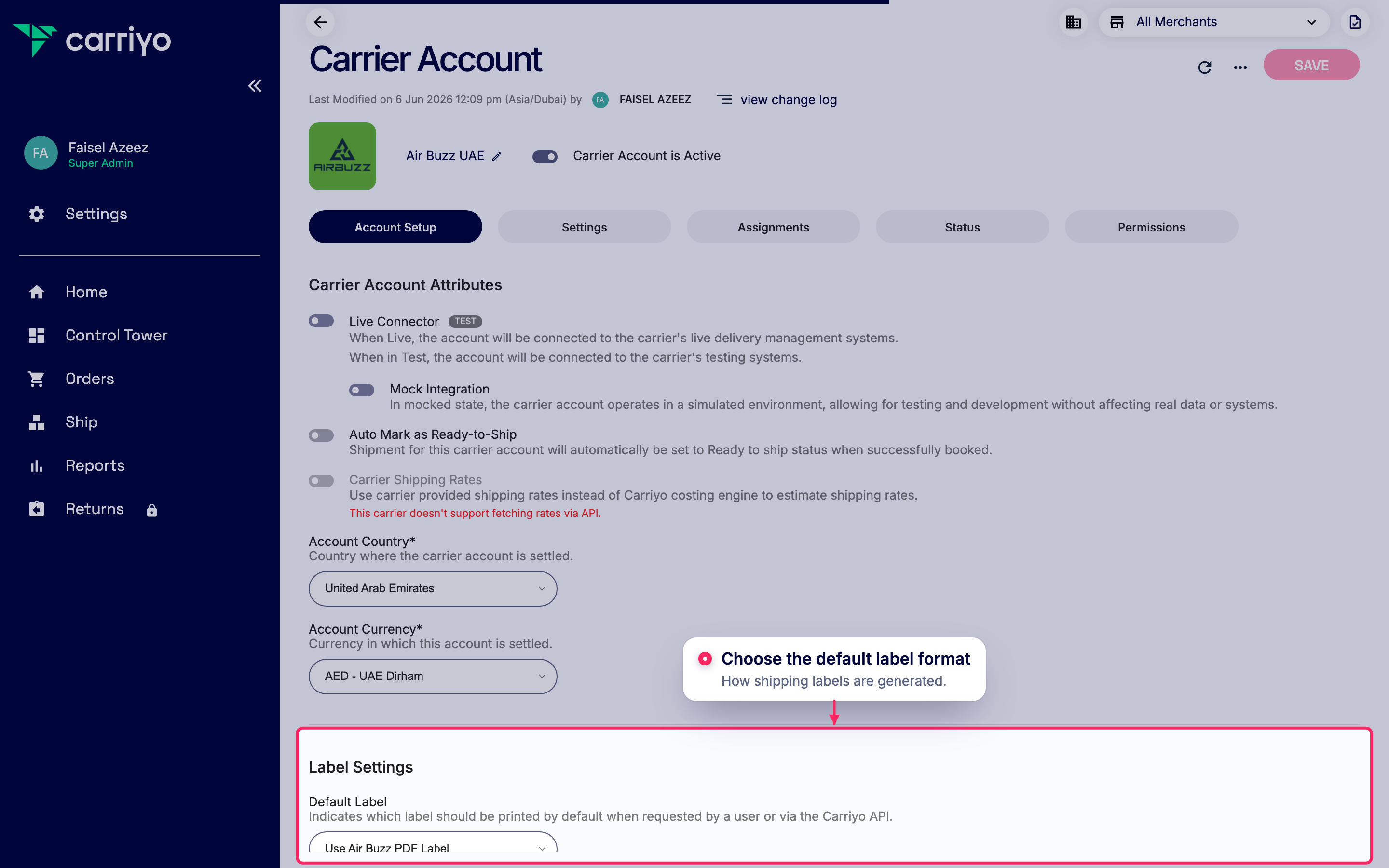 Set the default label format
