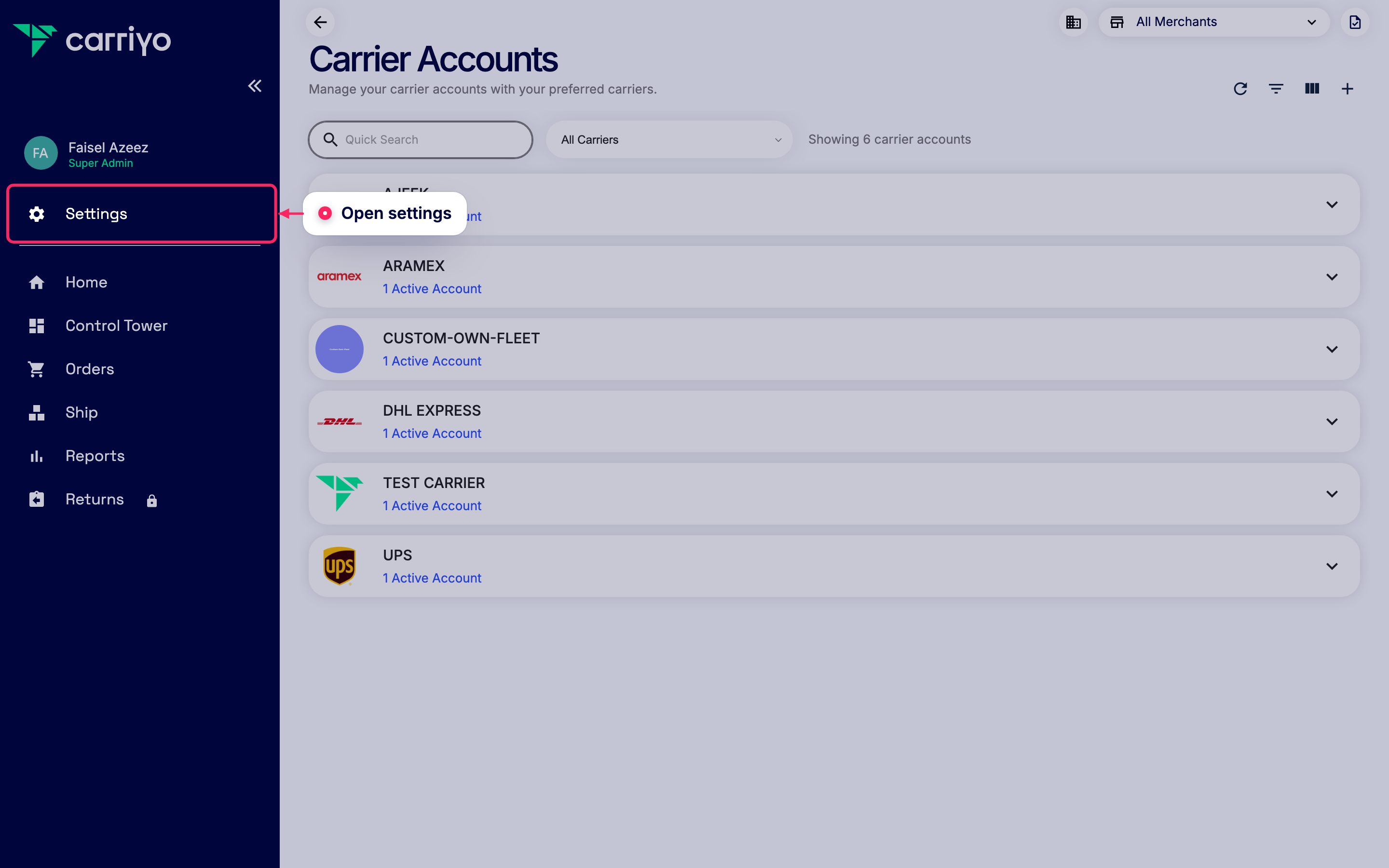 Open settings