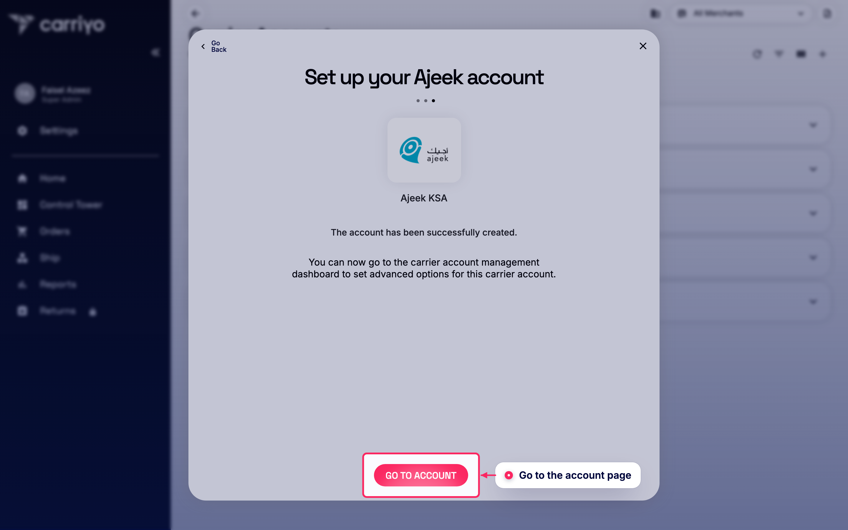 Go to the account page