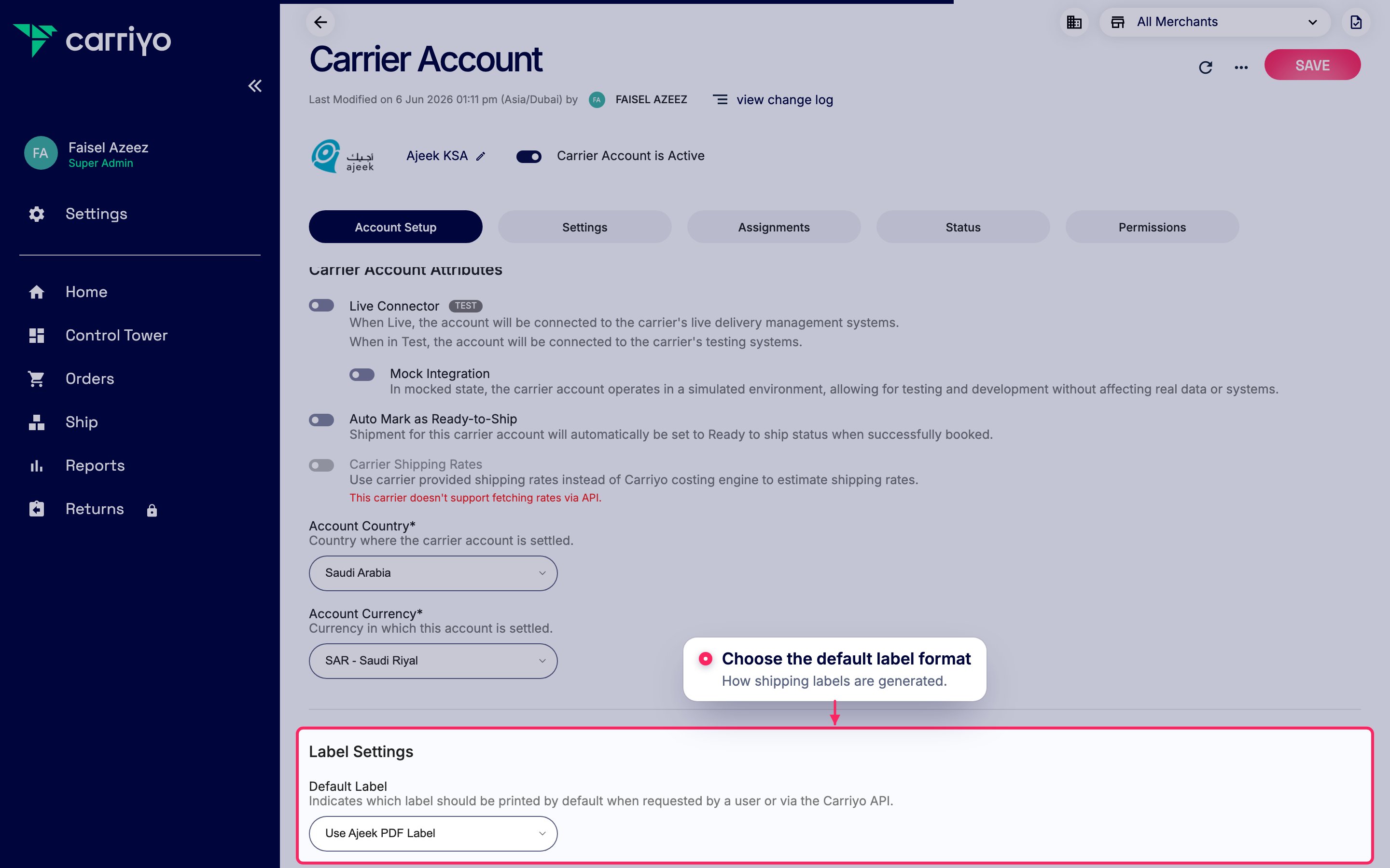 Set the default label format