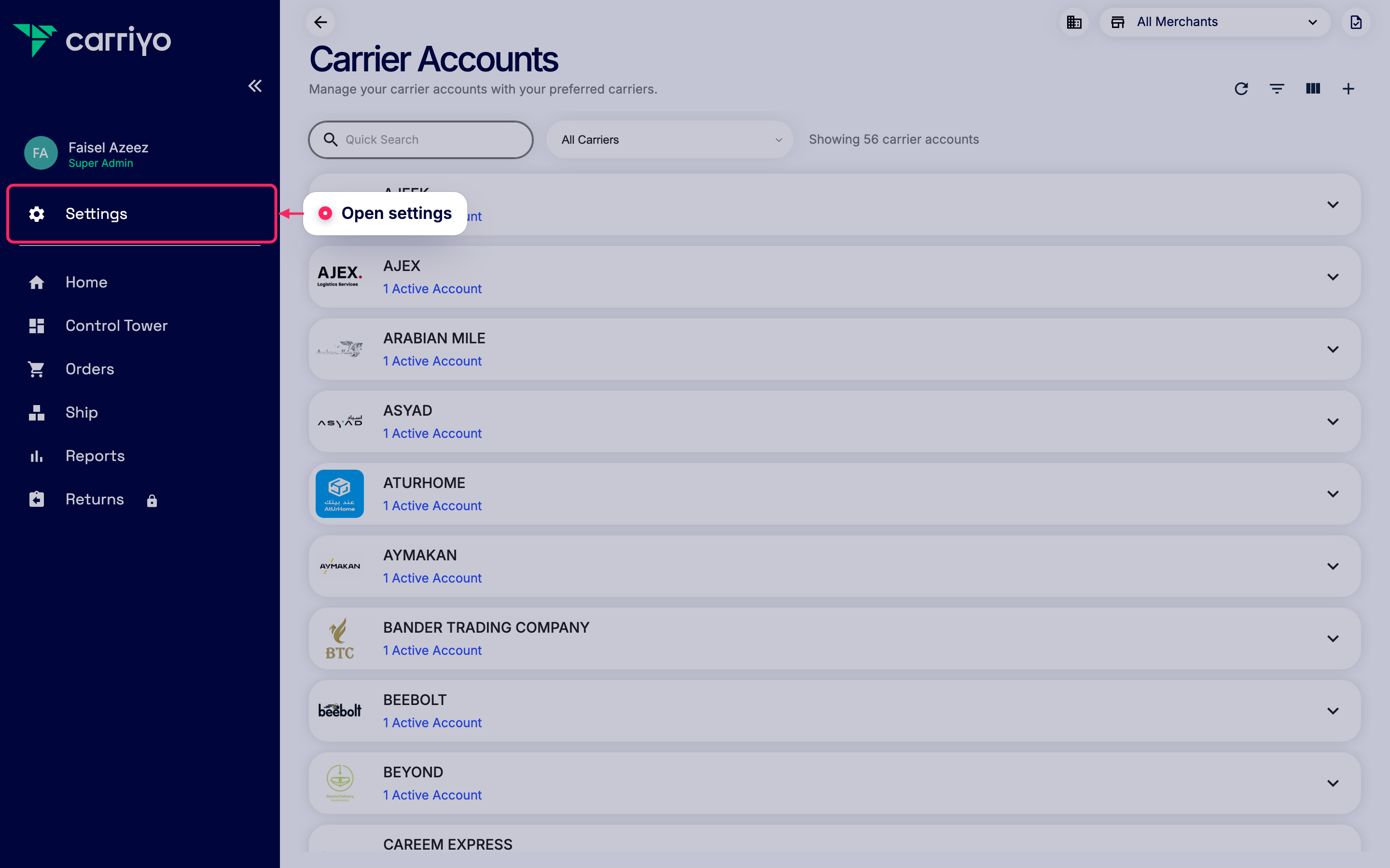 Open settings