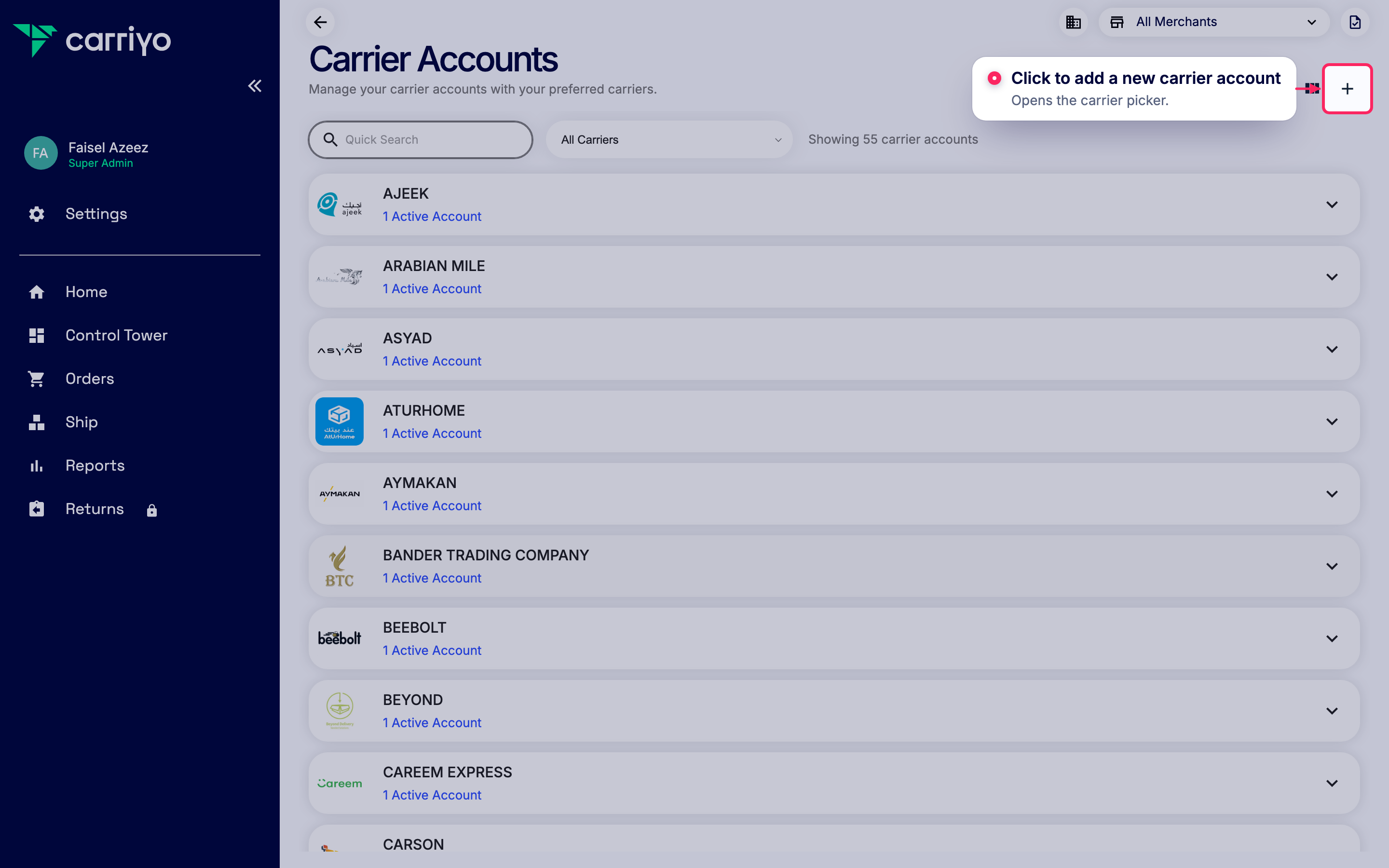 Add a new carrier account