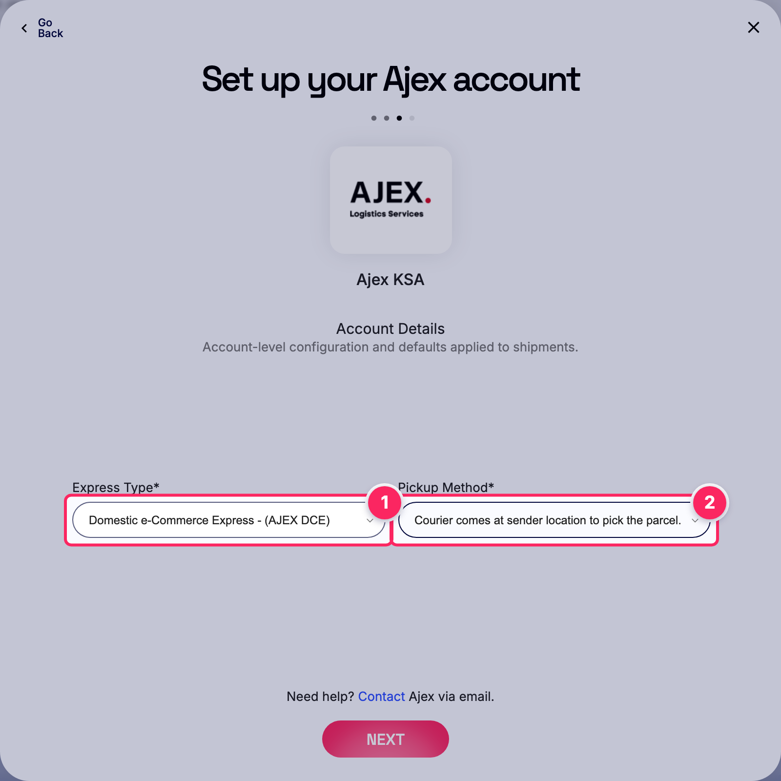 Fill in the Ajex account details.