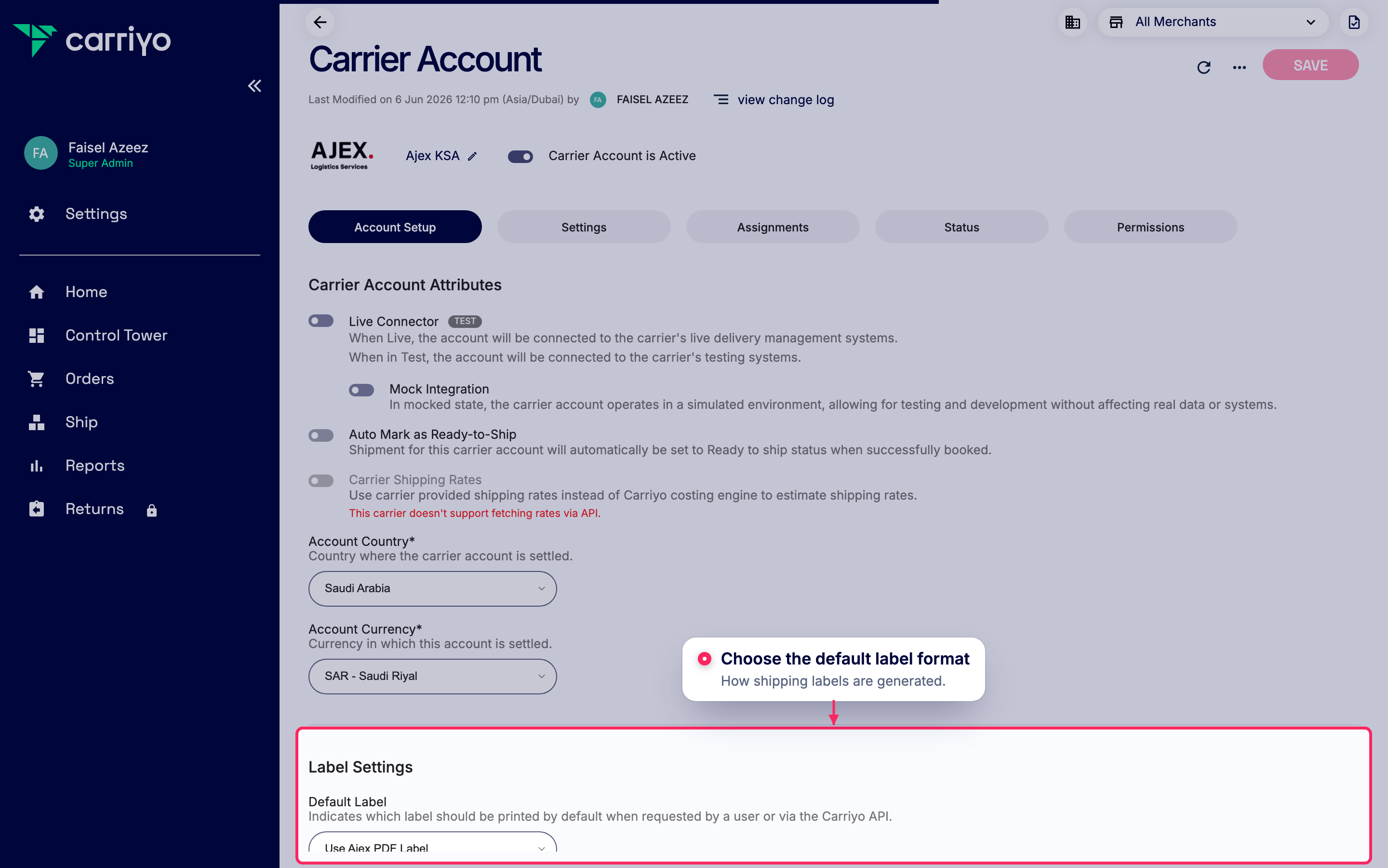 Set the default label format