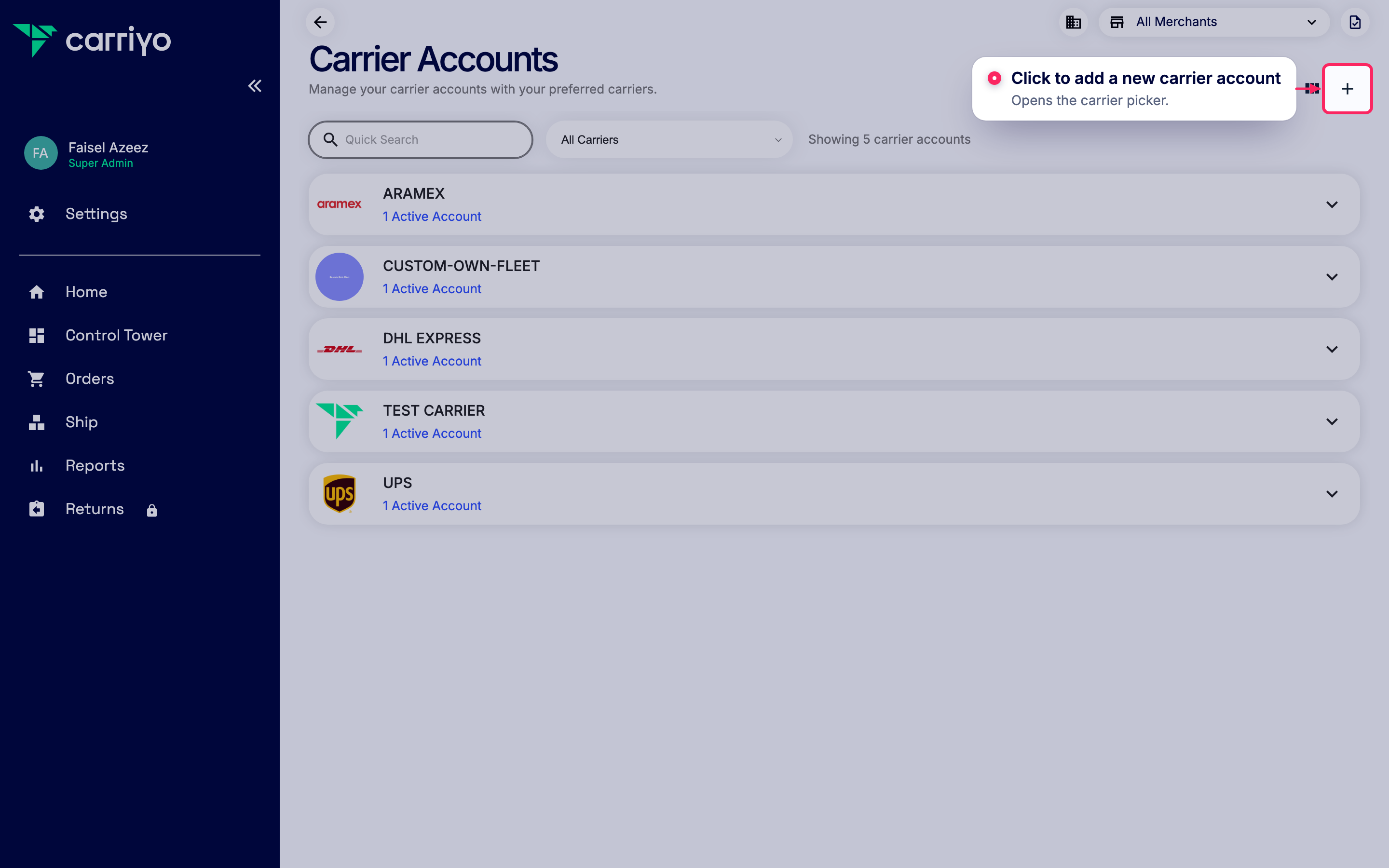Add a new carrier account