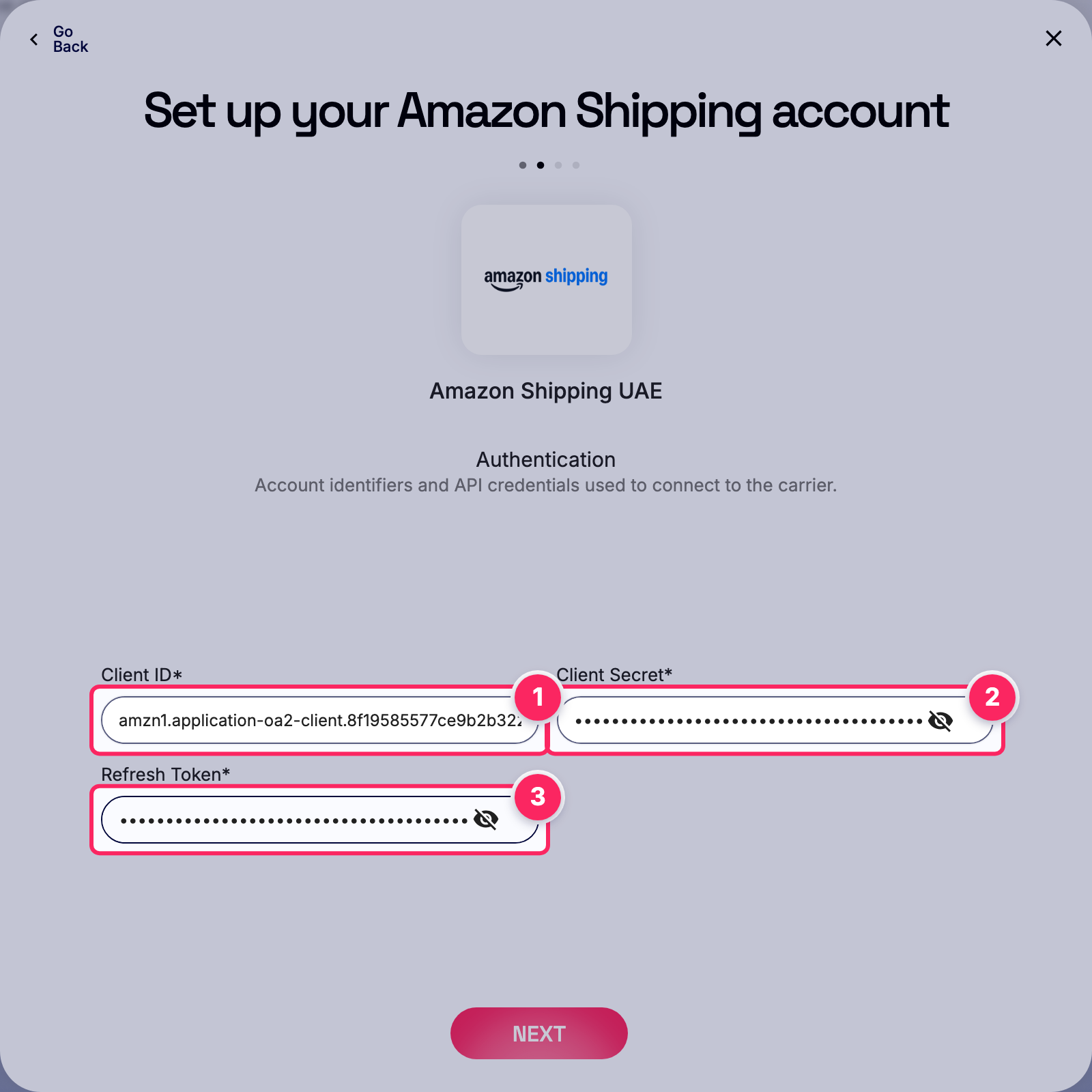 Fill in the Amazon Shipping account details.