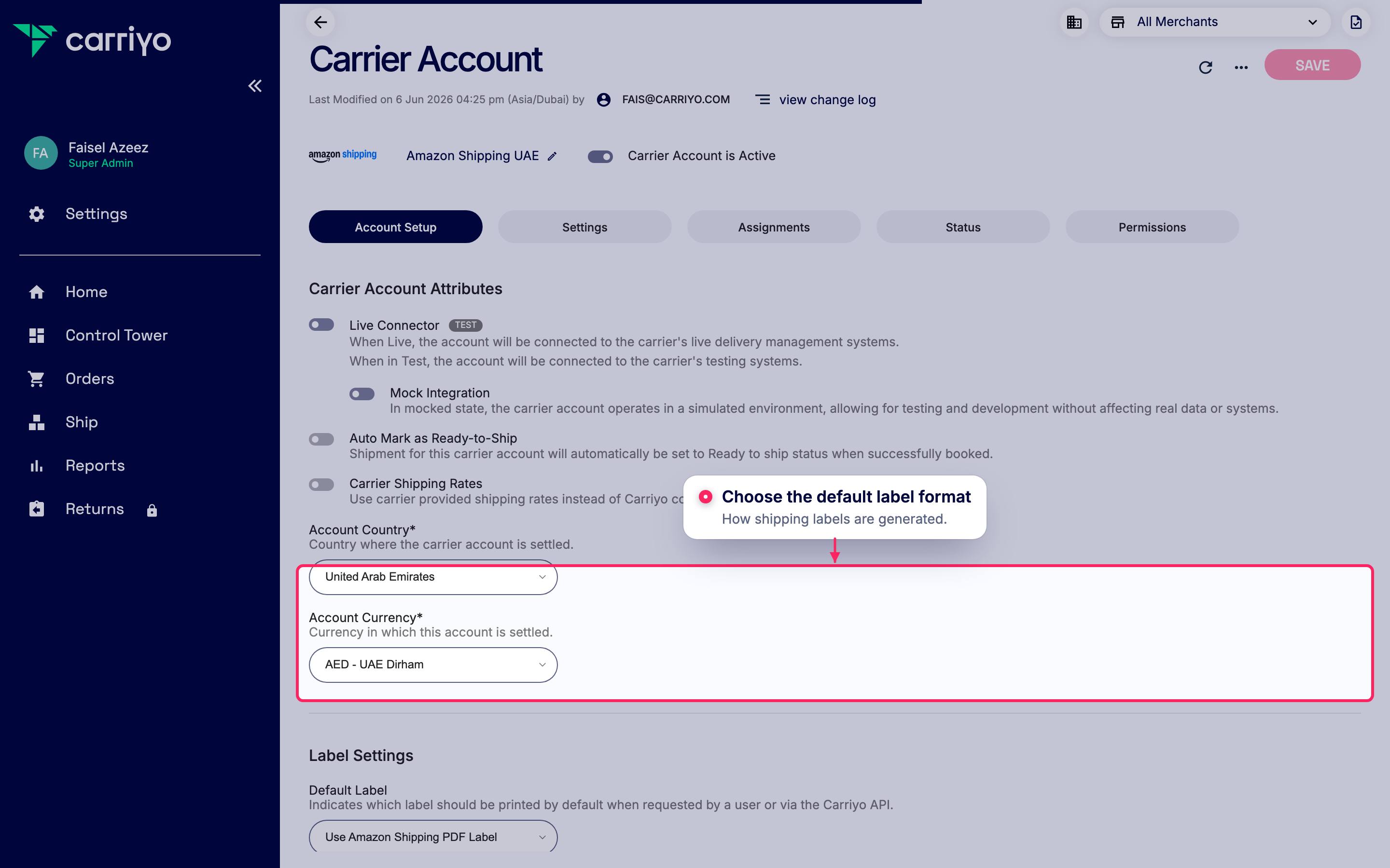 Set the default label format