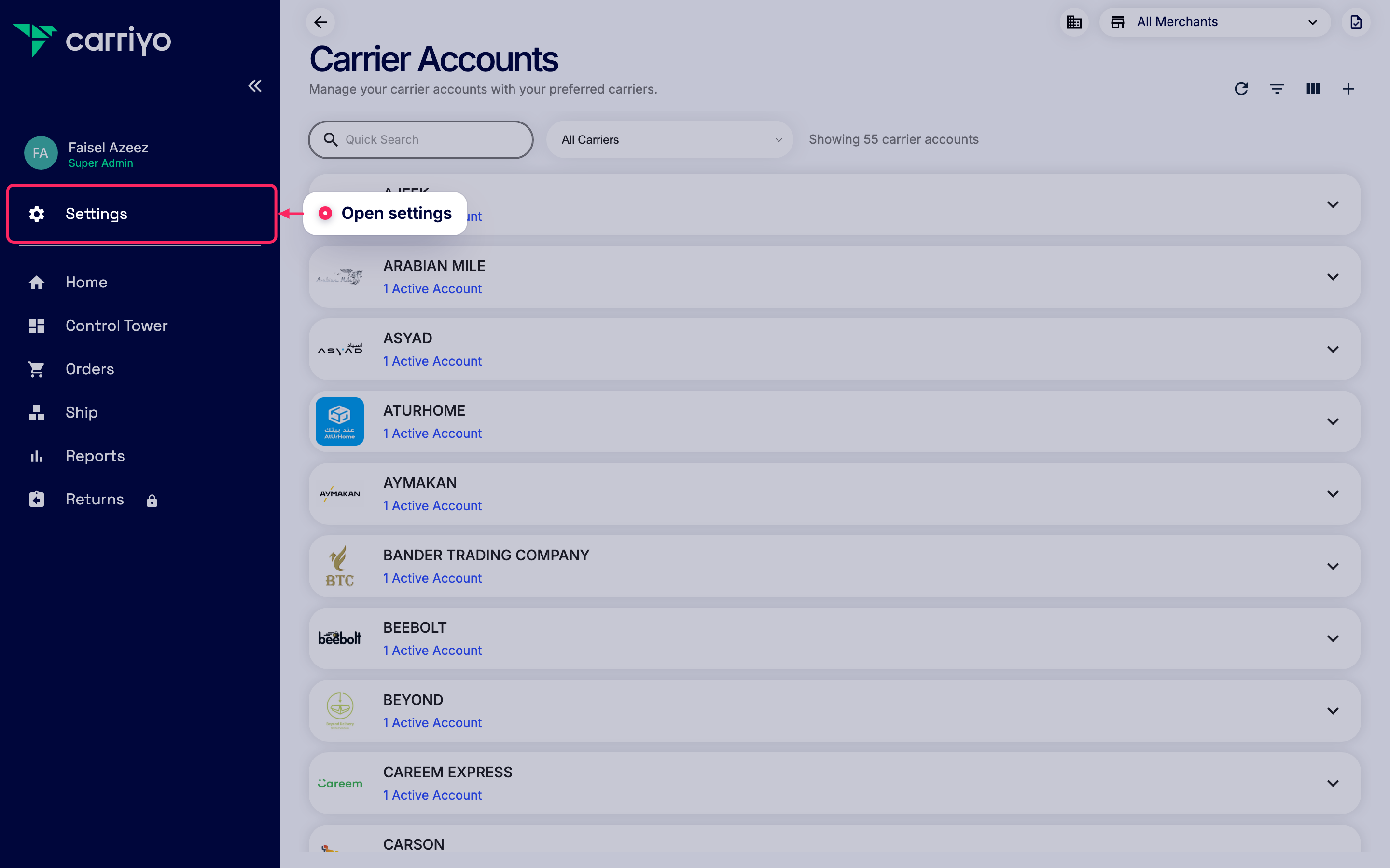 Open settings