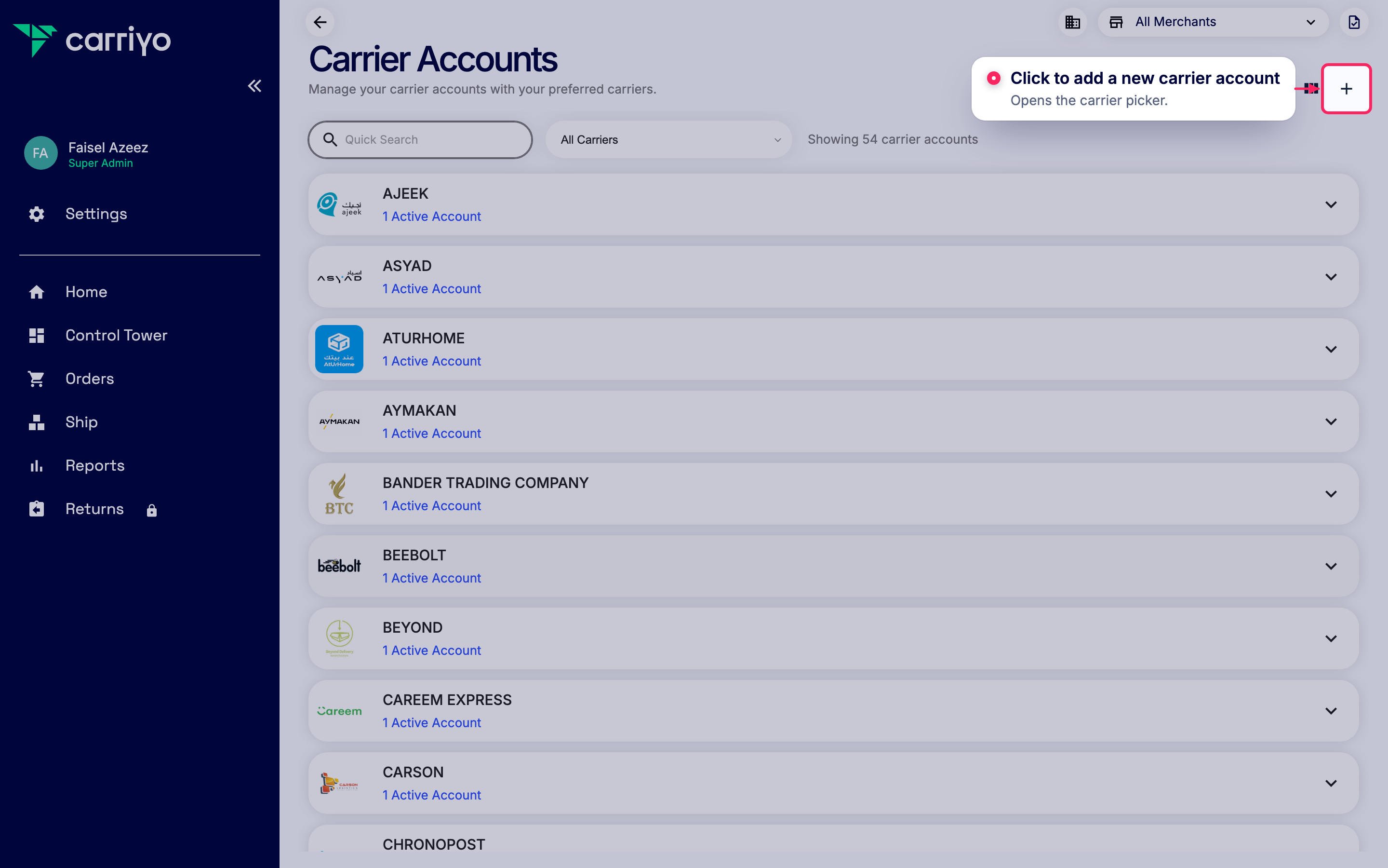 Add a new carrier account