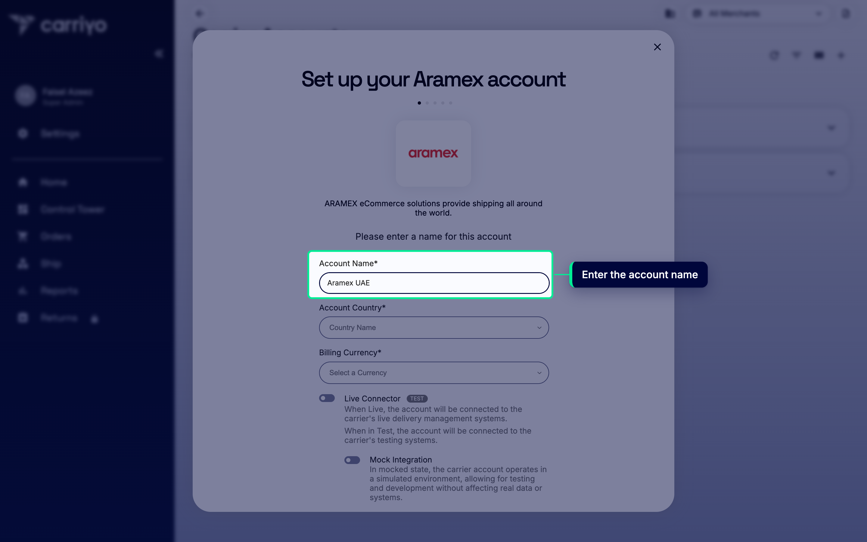 Account Name field with a sample account name entered