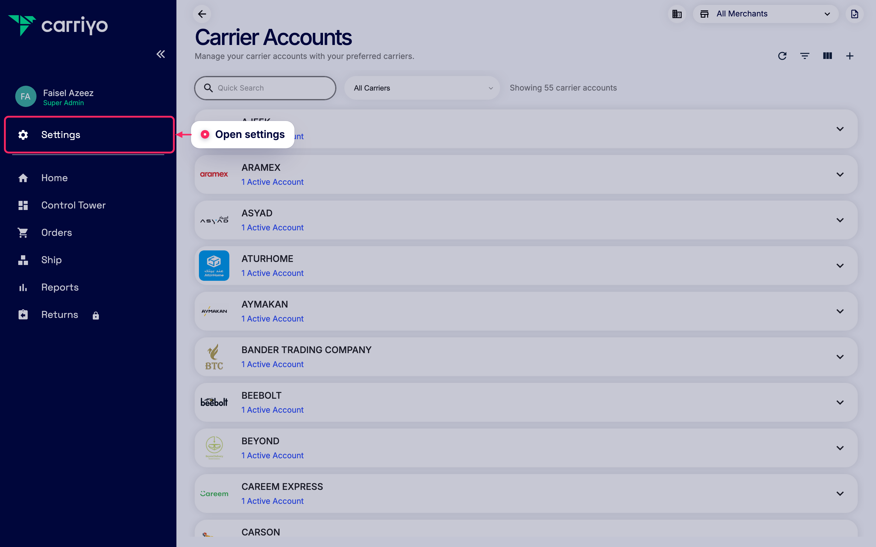 Open settings