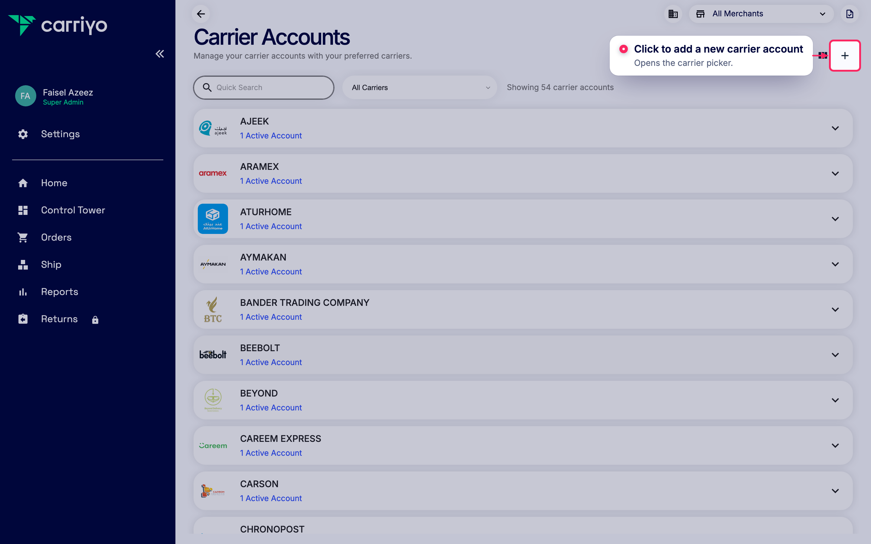 Add a new carrier account
