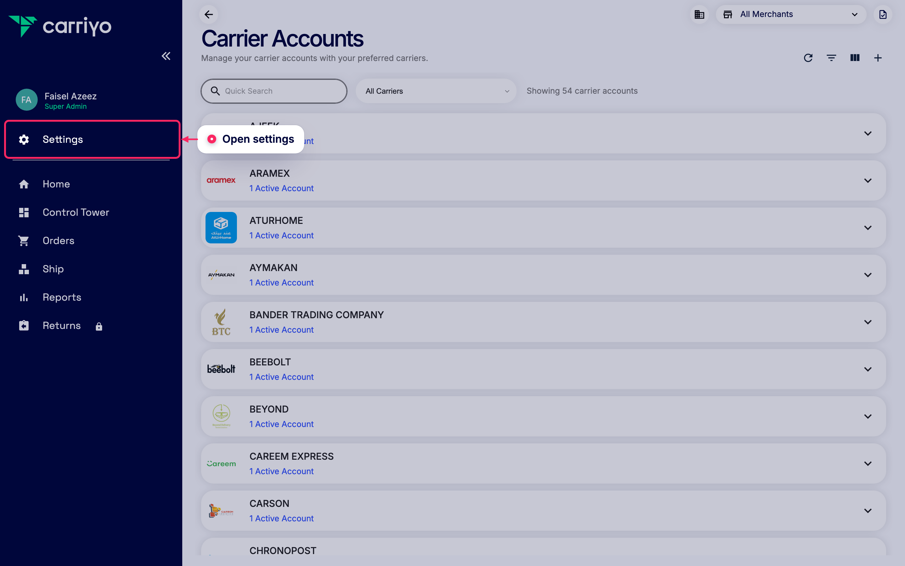 Open settings