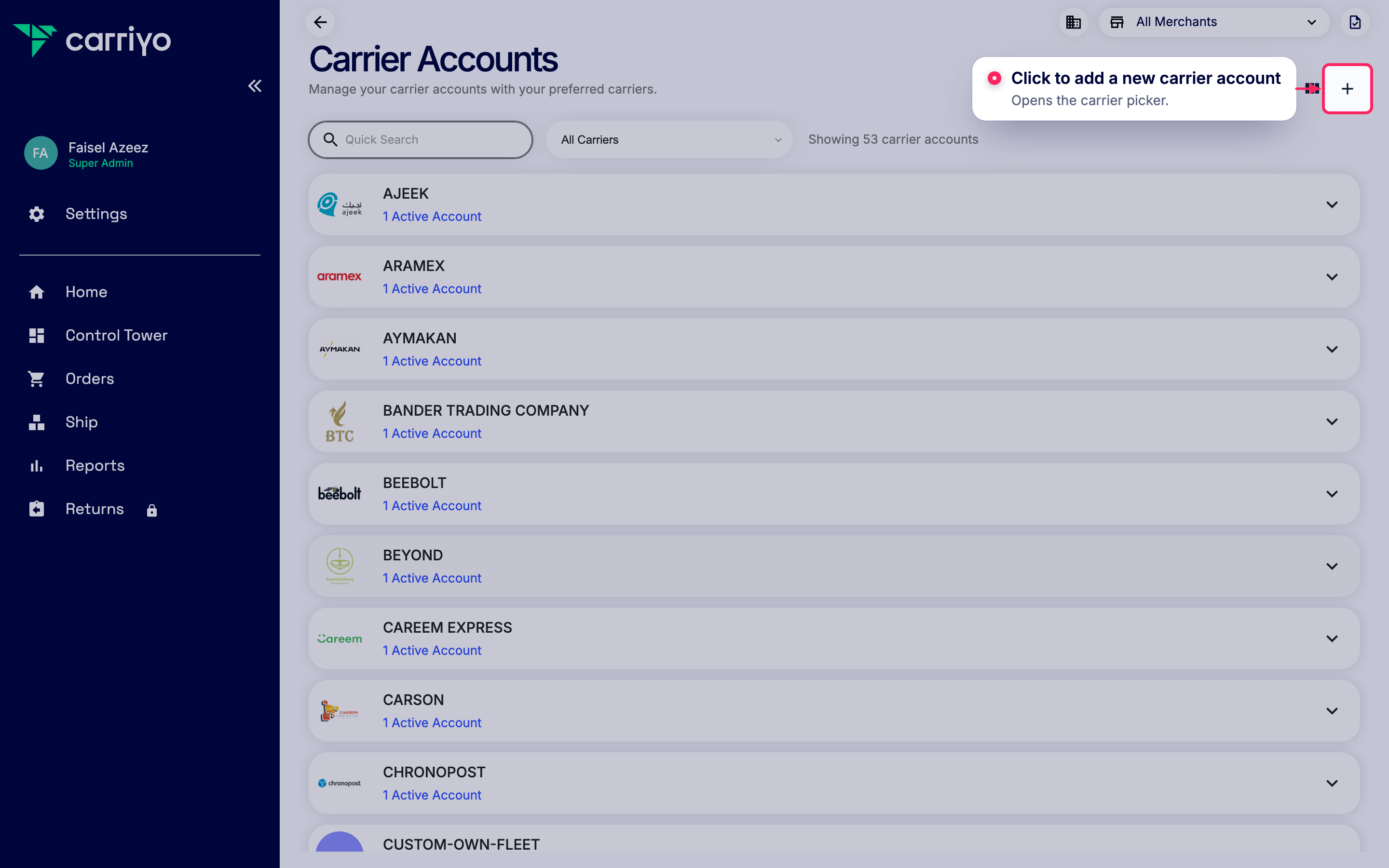 Add a new carrier account