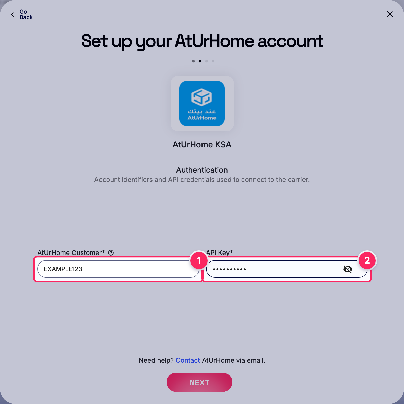 Fill in the AtUrHome account details.