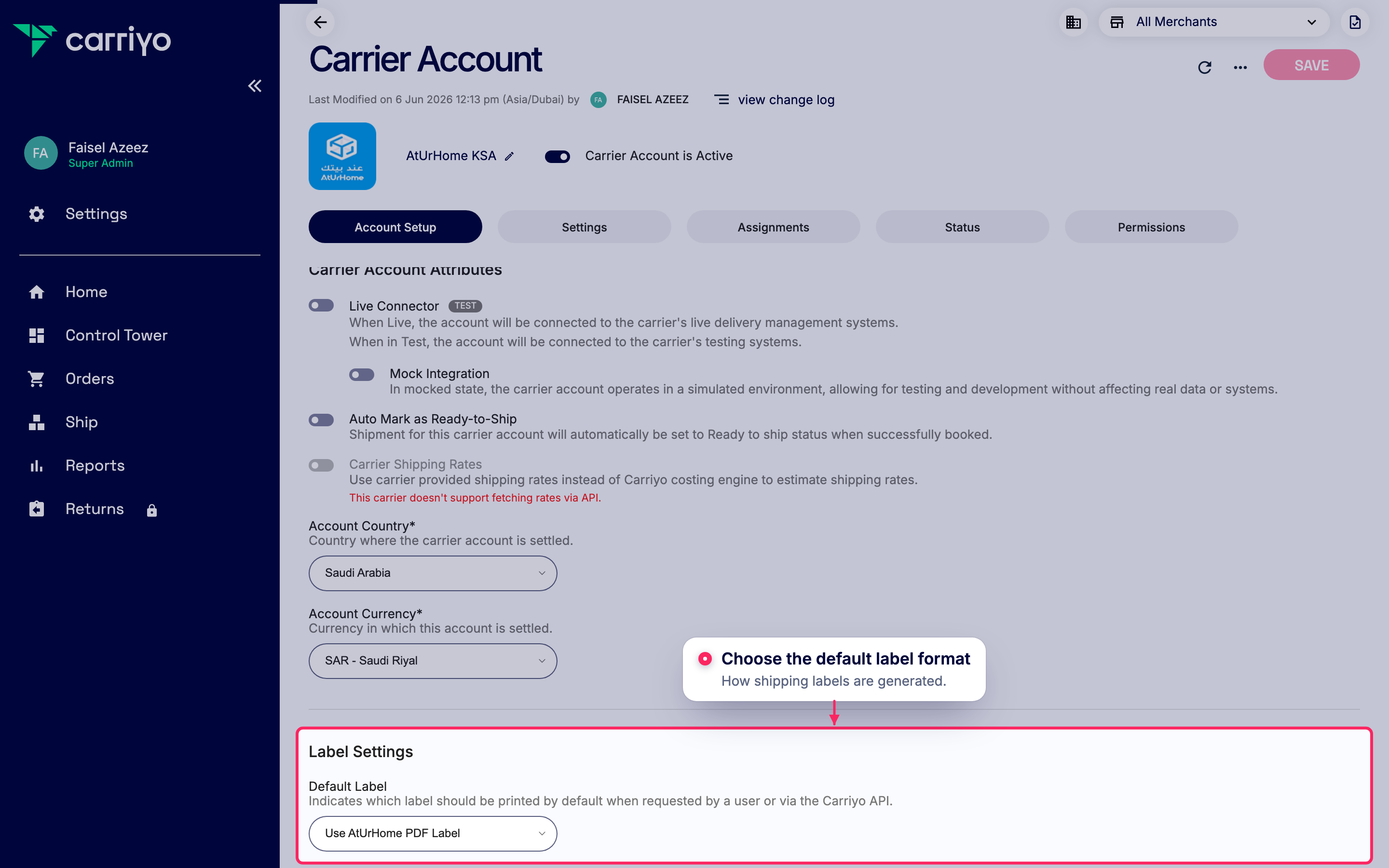 Set the default label format