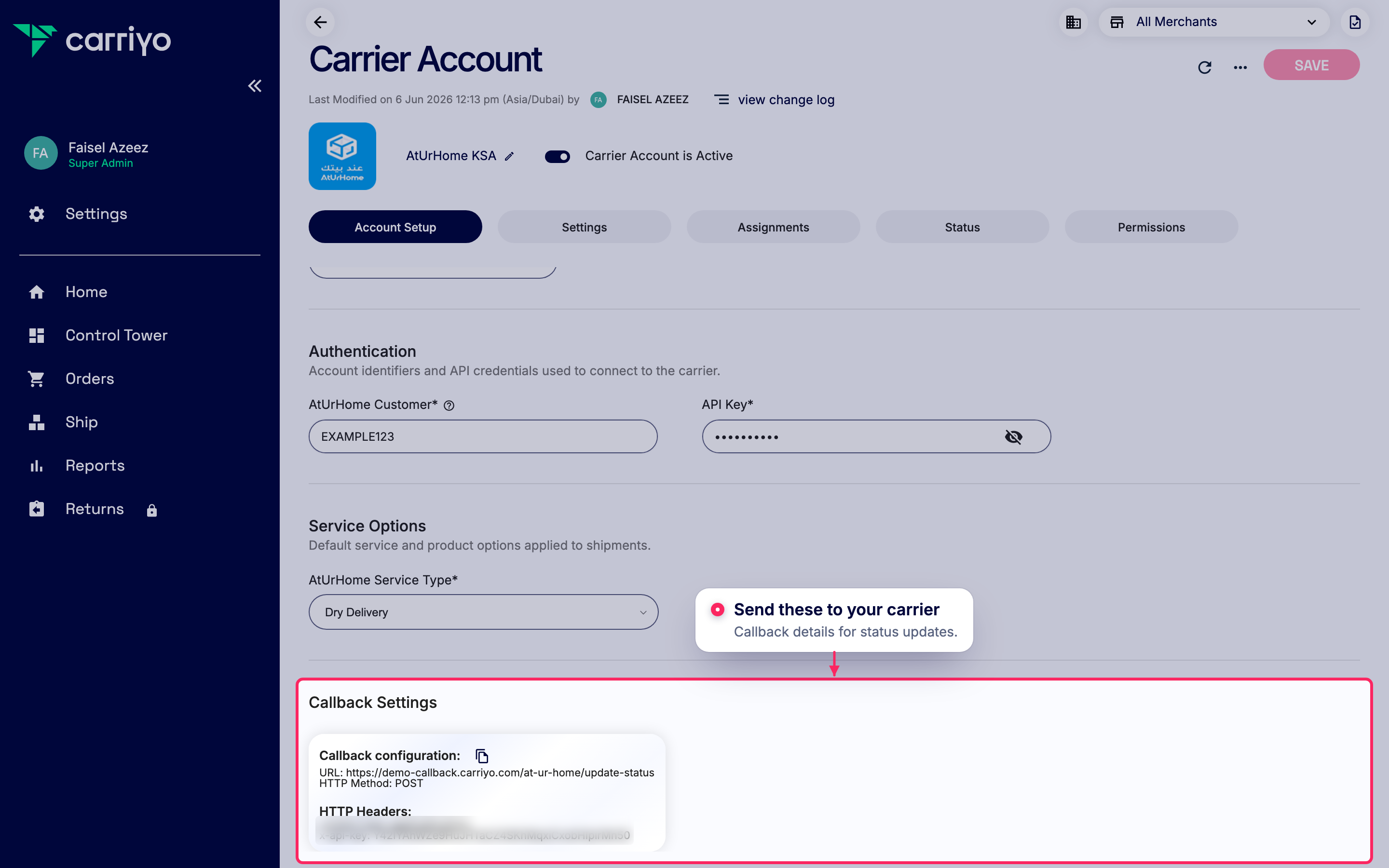 Share callback settings with your carrier