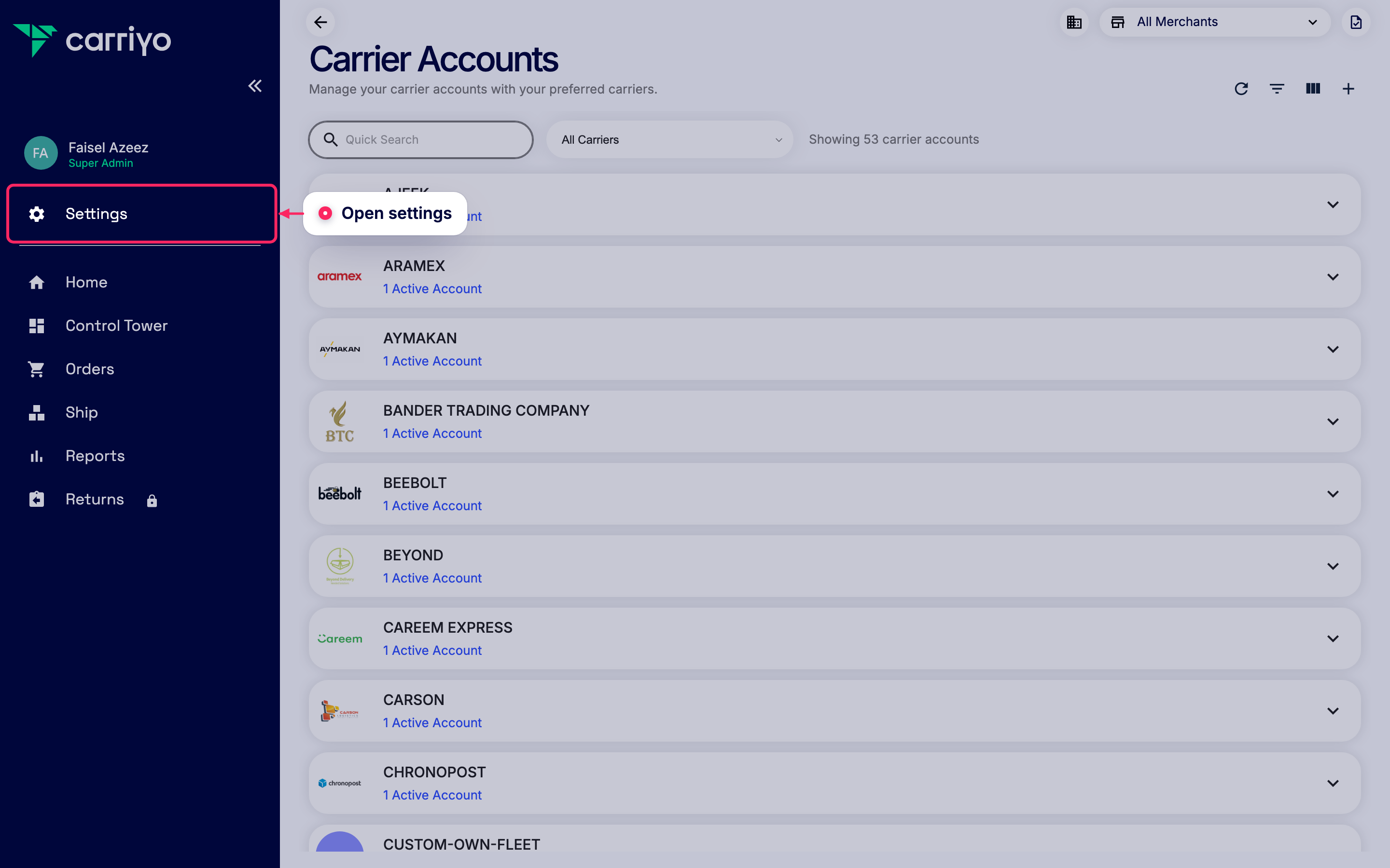 Open settings