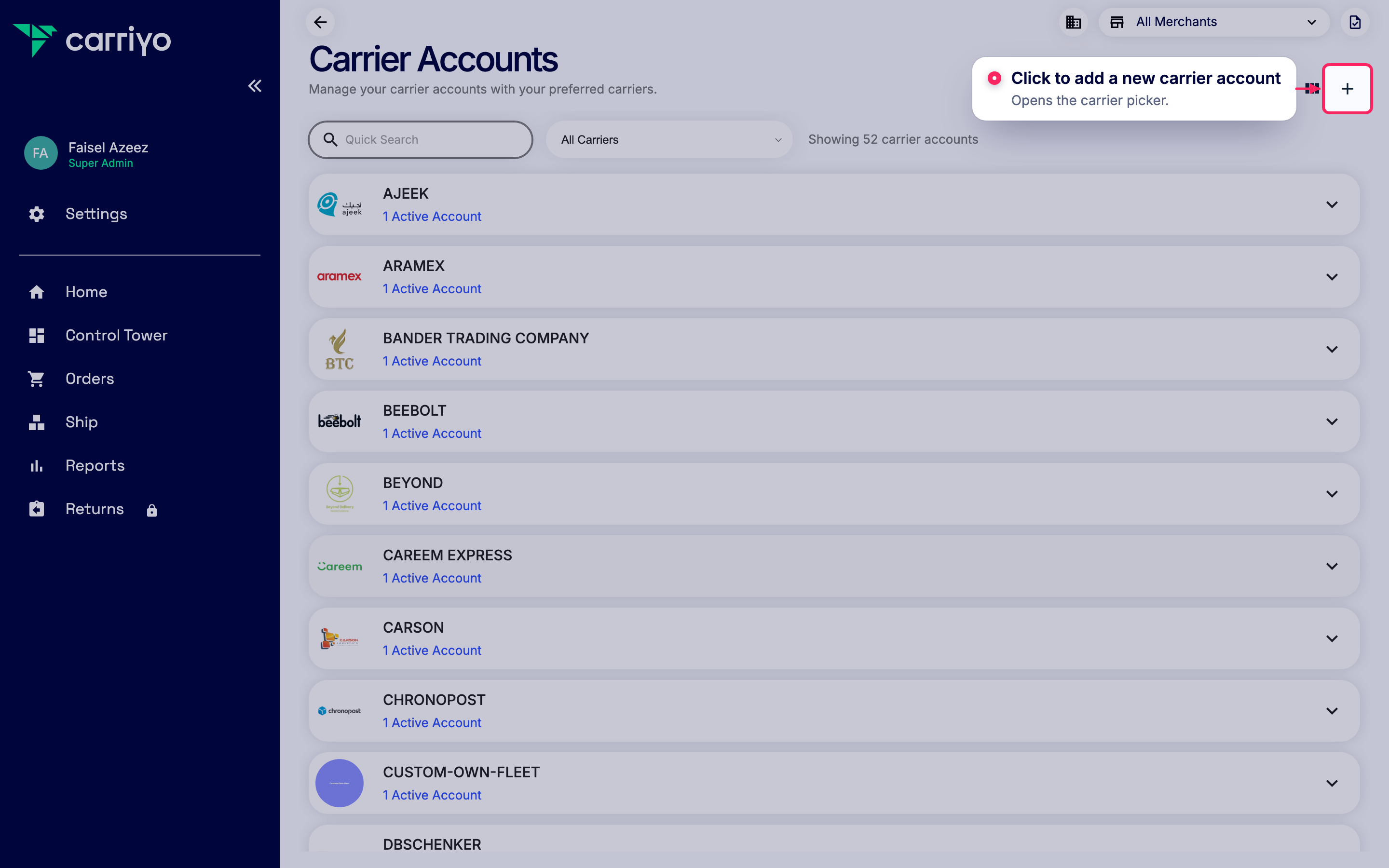 Add a new carrier account