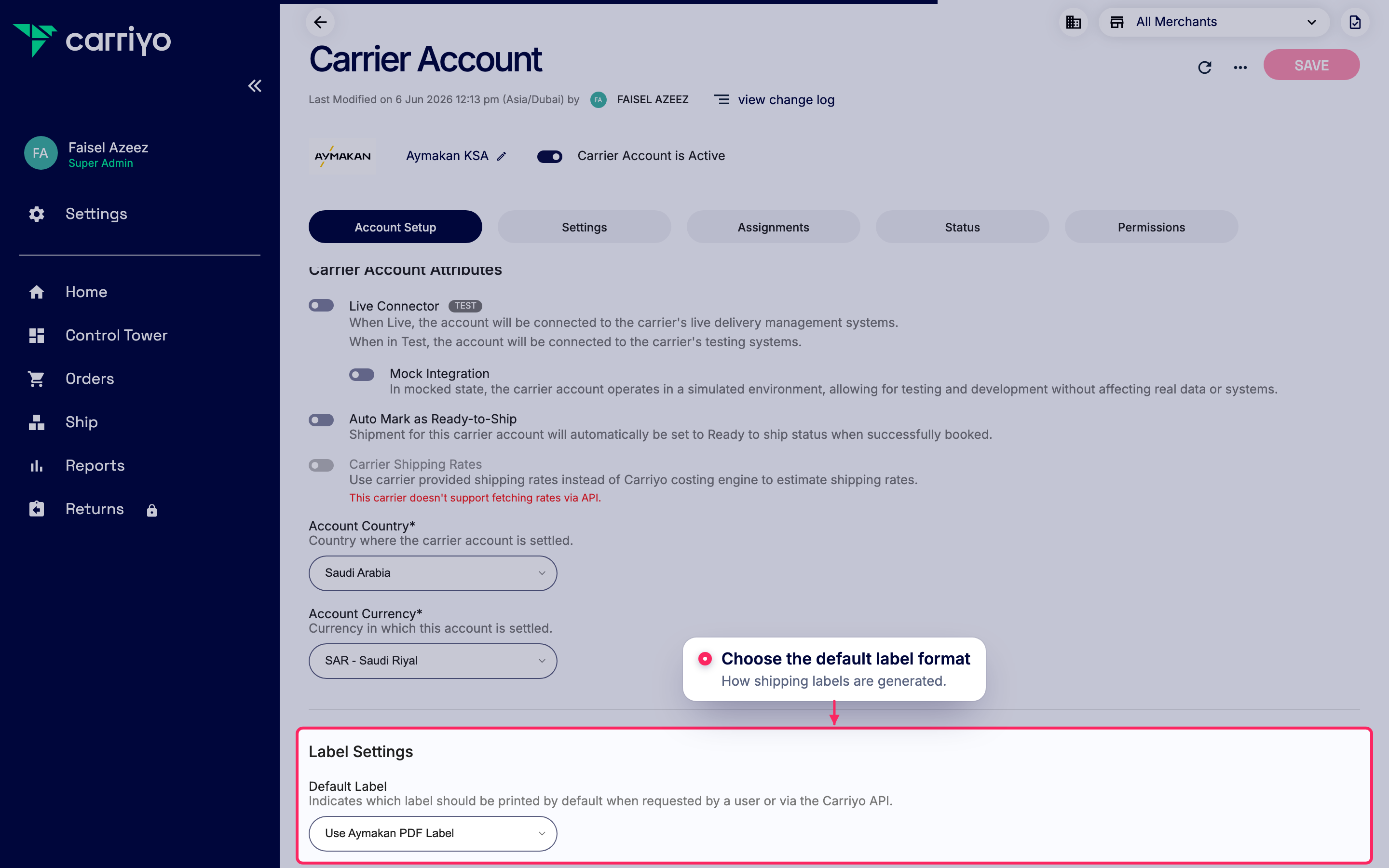 Set the default label format