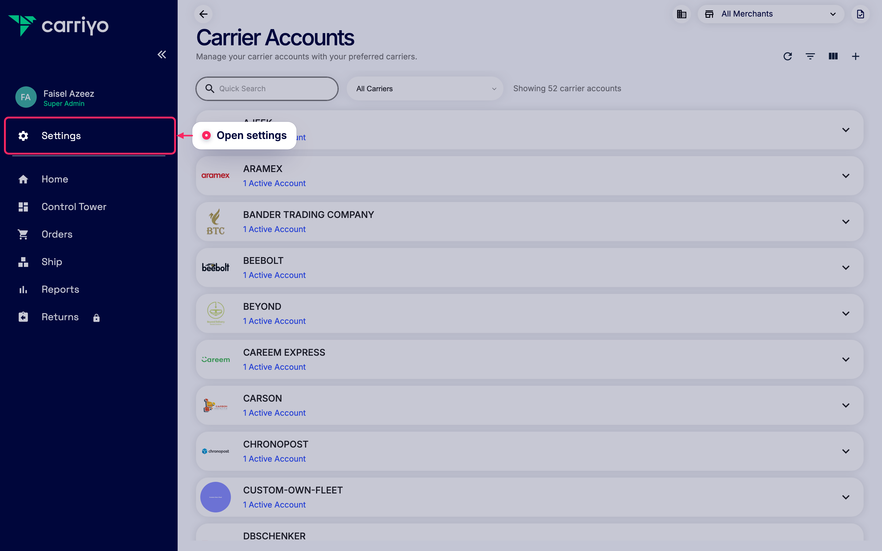 Open settings
