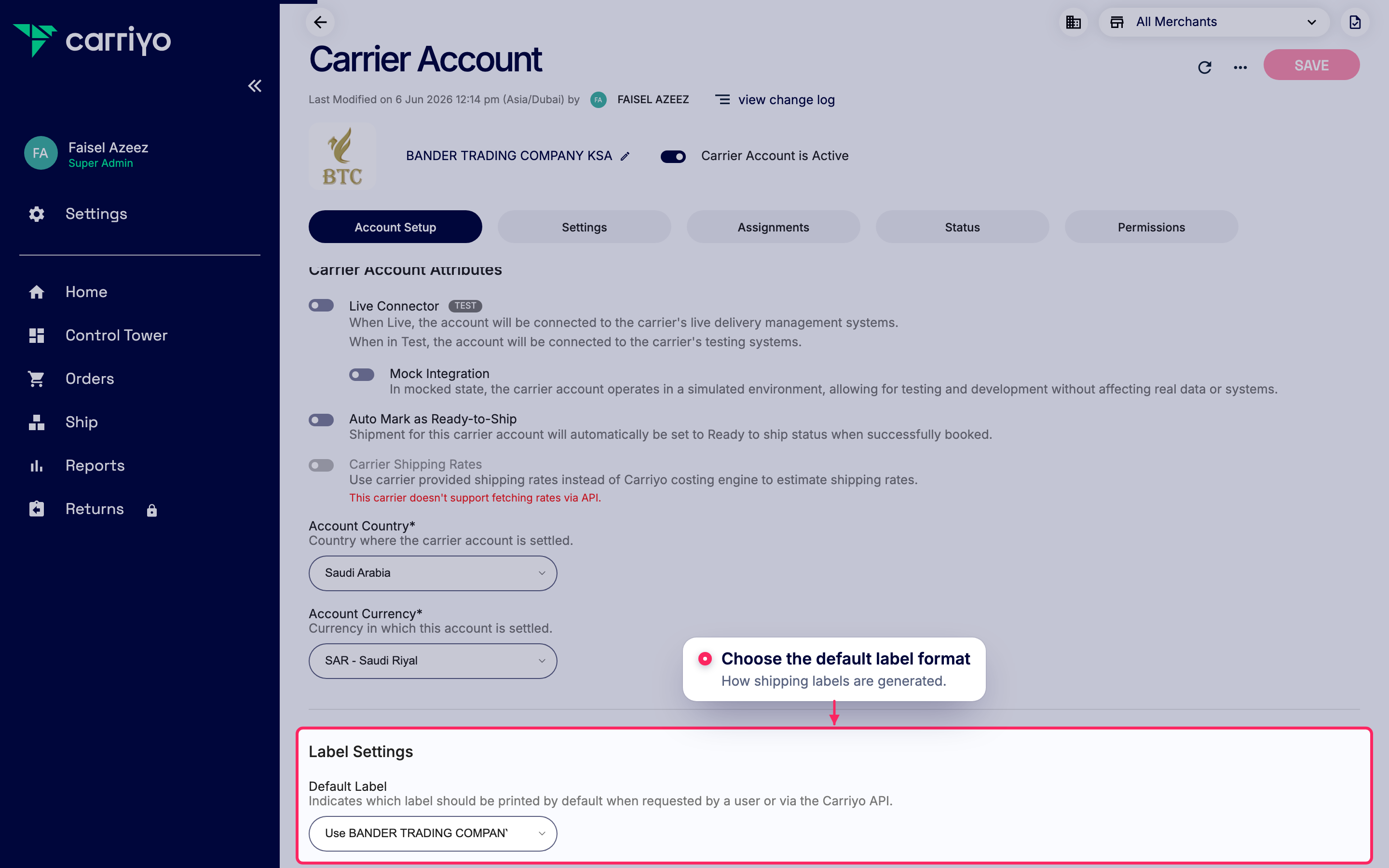 Set the default label format