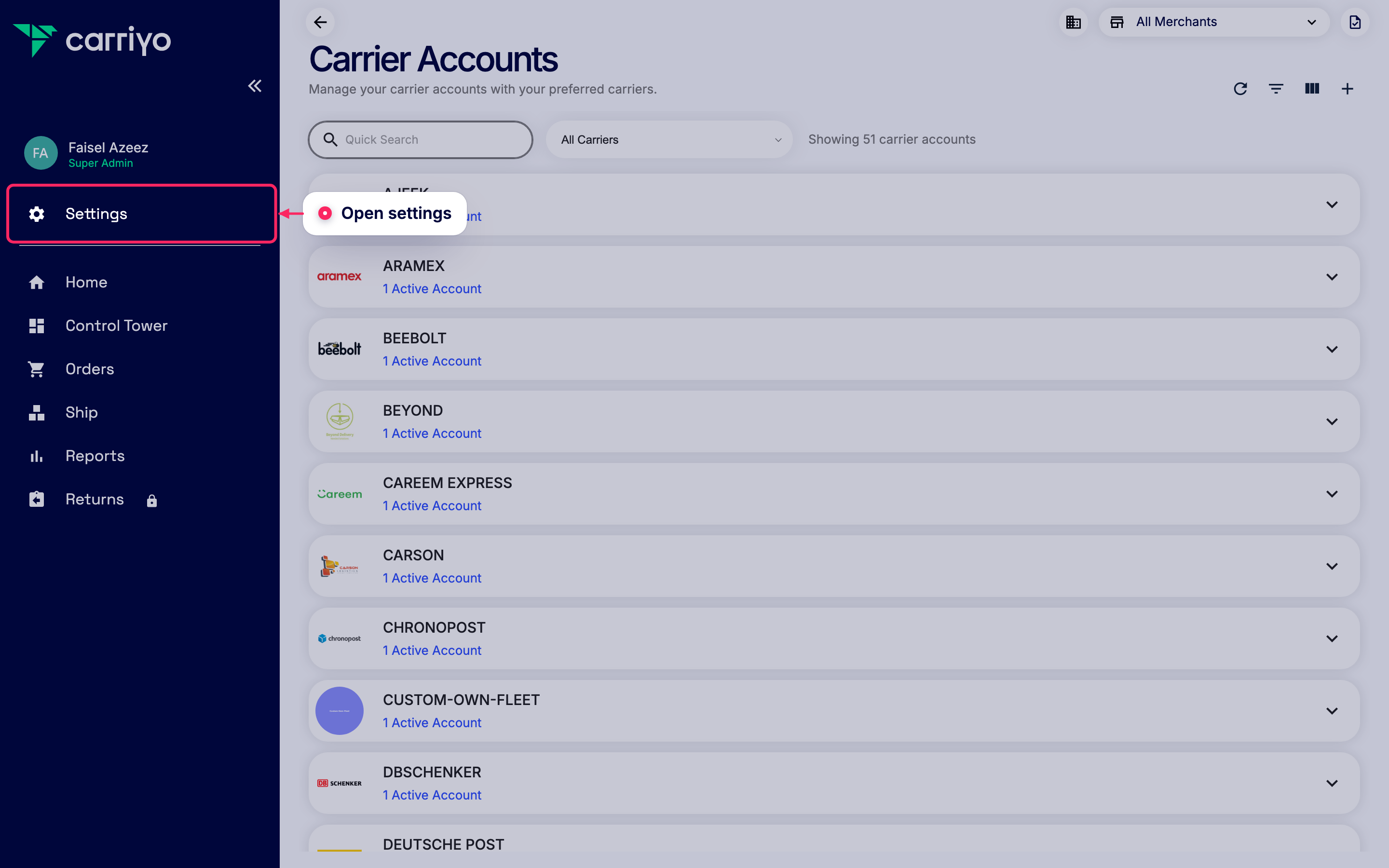 Open settings