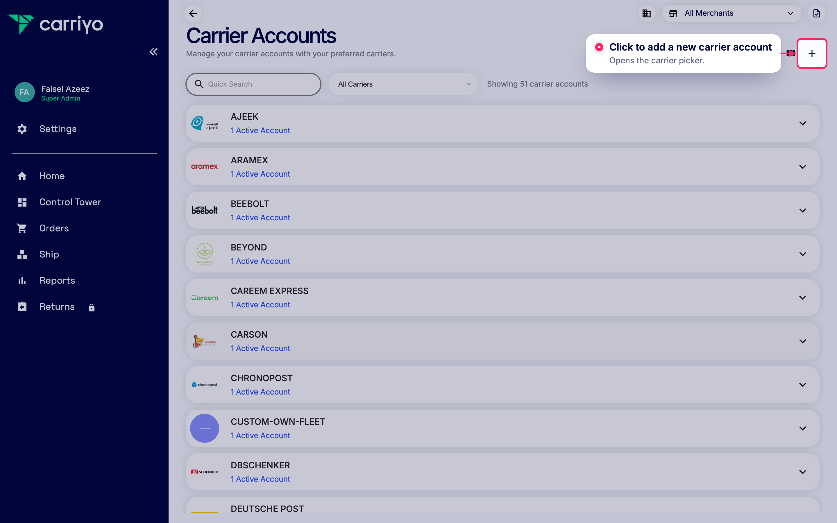 Add a new carrier account