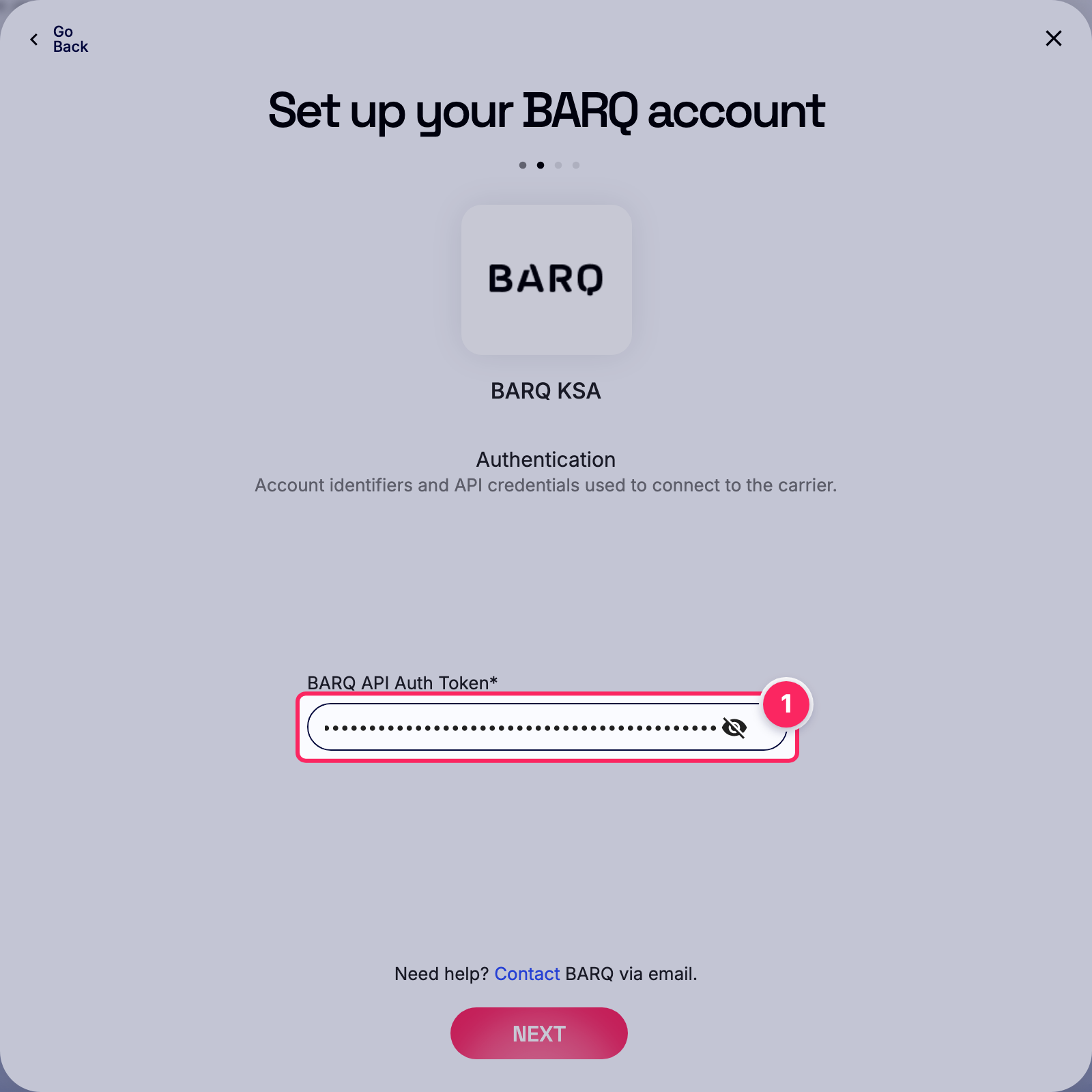 Enter barq api auth token.