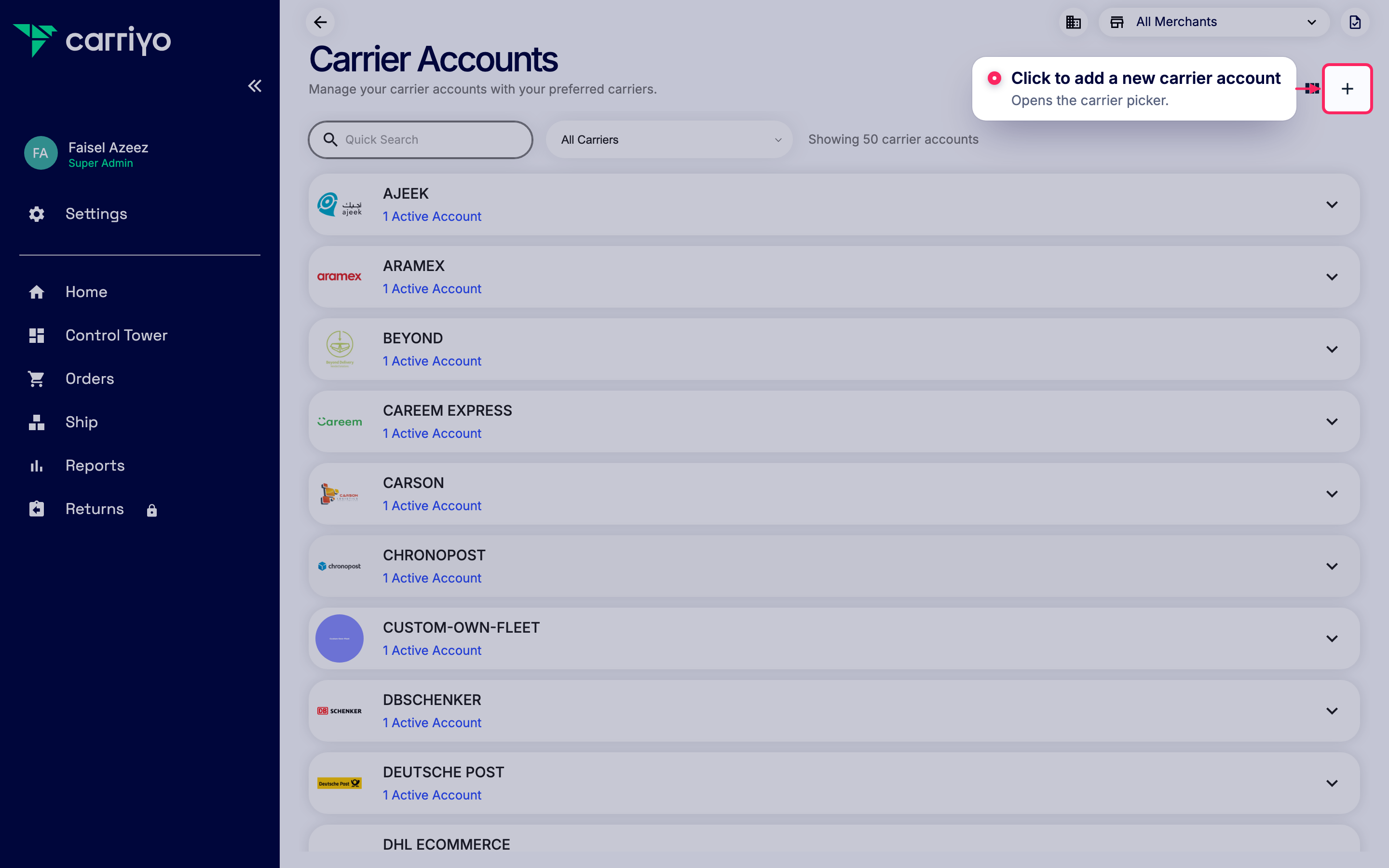 Add a new carrier account