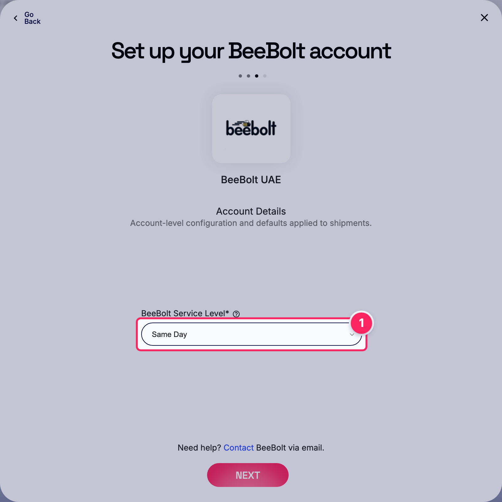 Select beebolt service level.