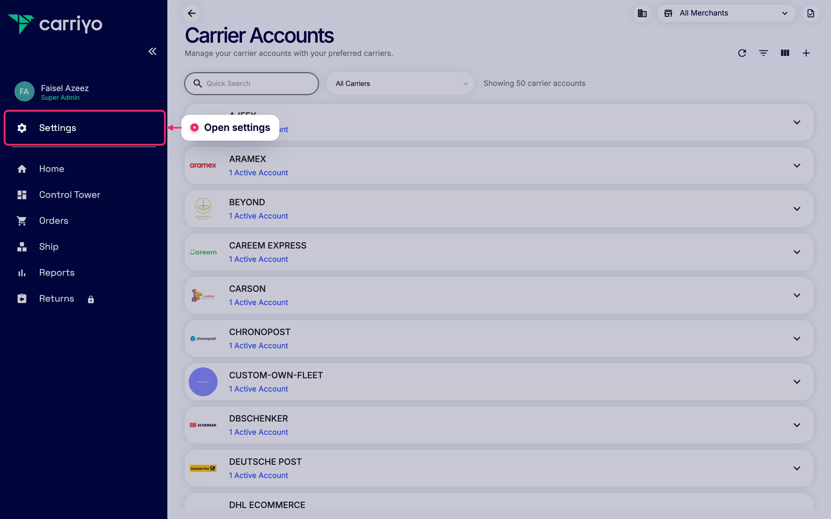 Open settings