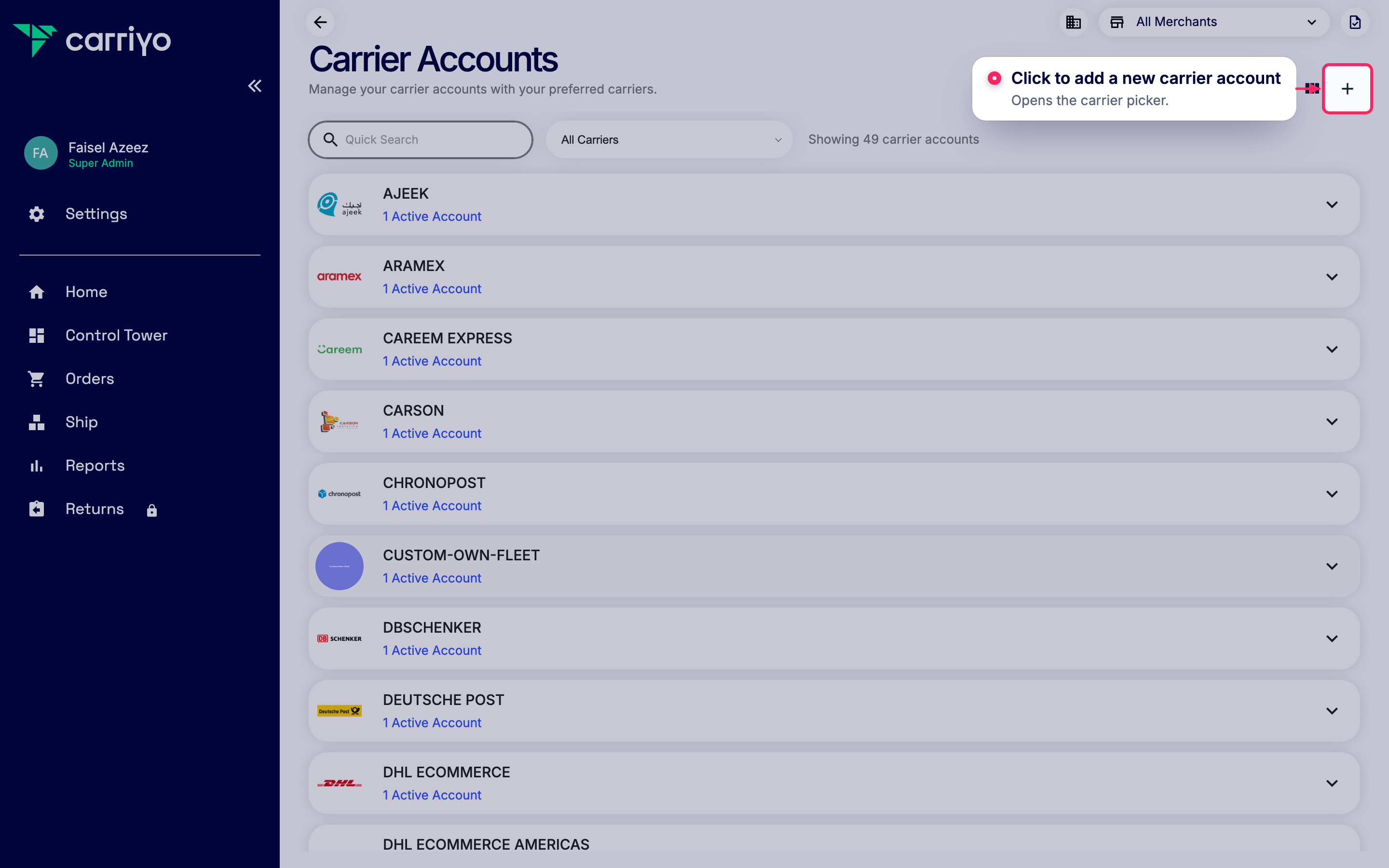 Add a new carrier account