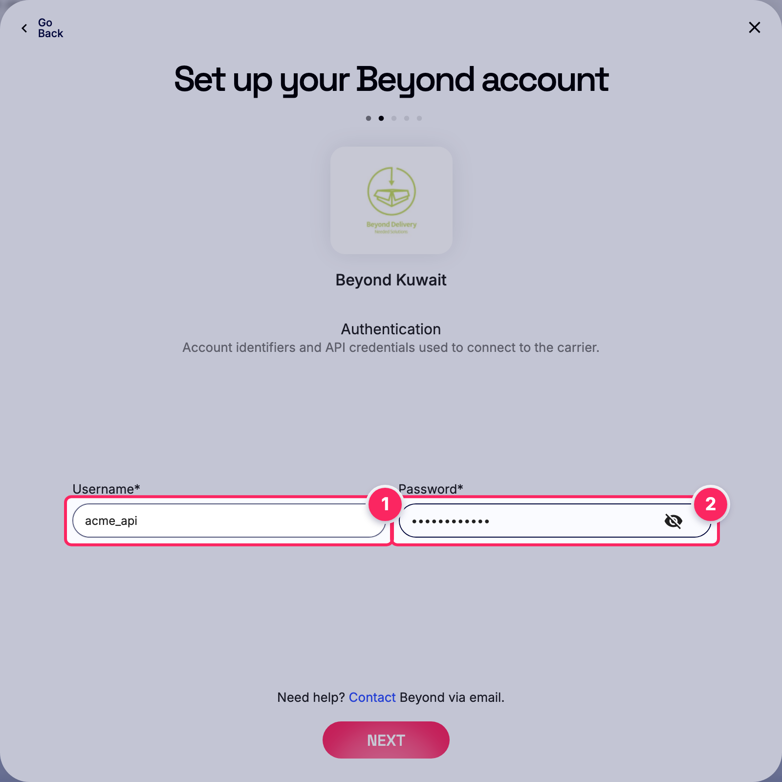 Fill in the Beyond account details.