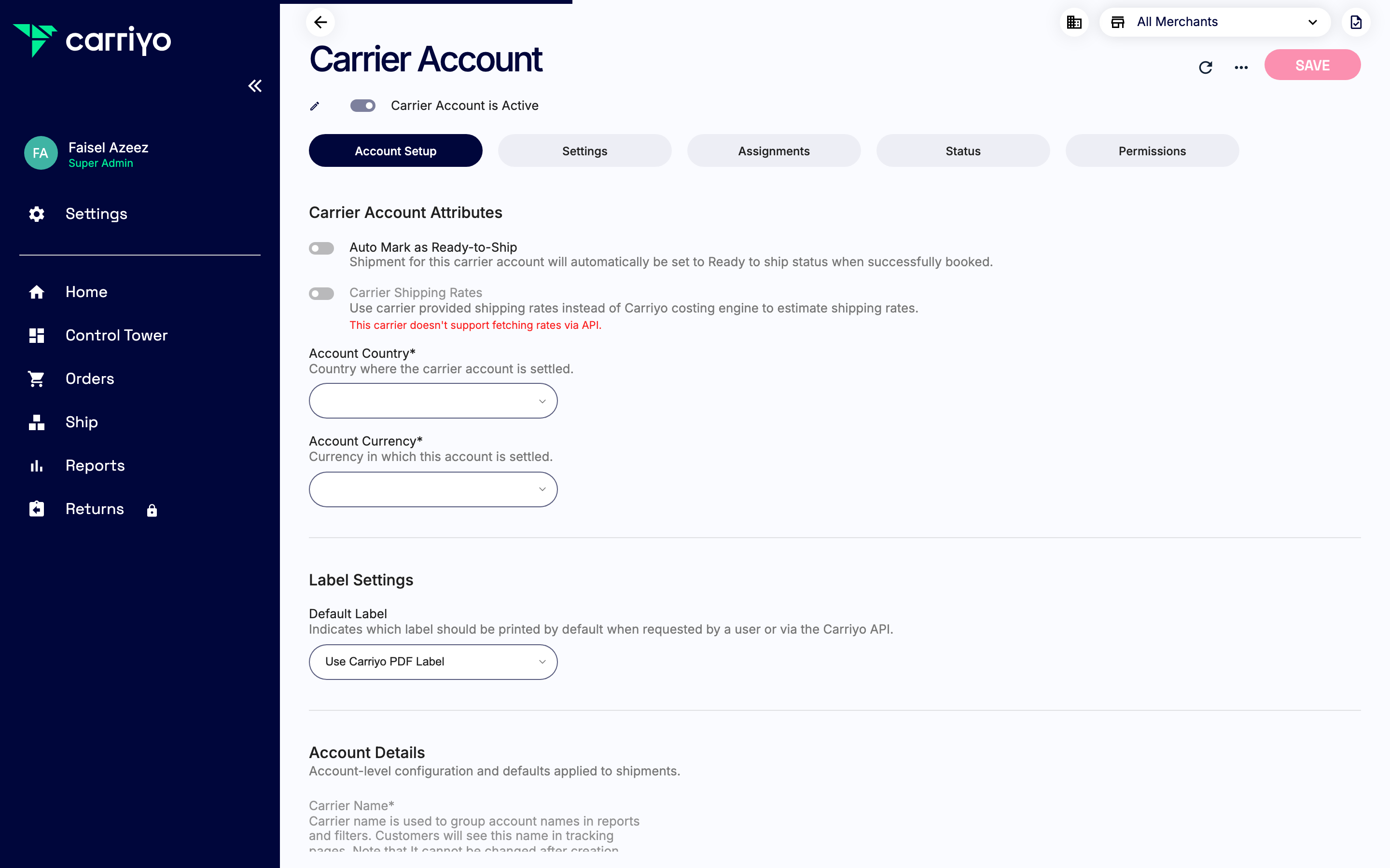 View the account details