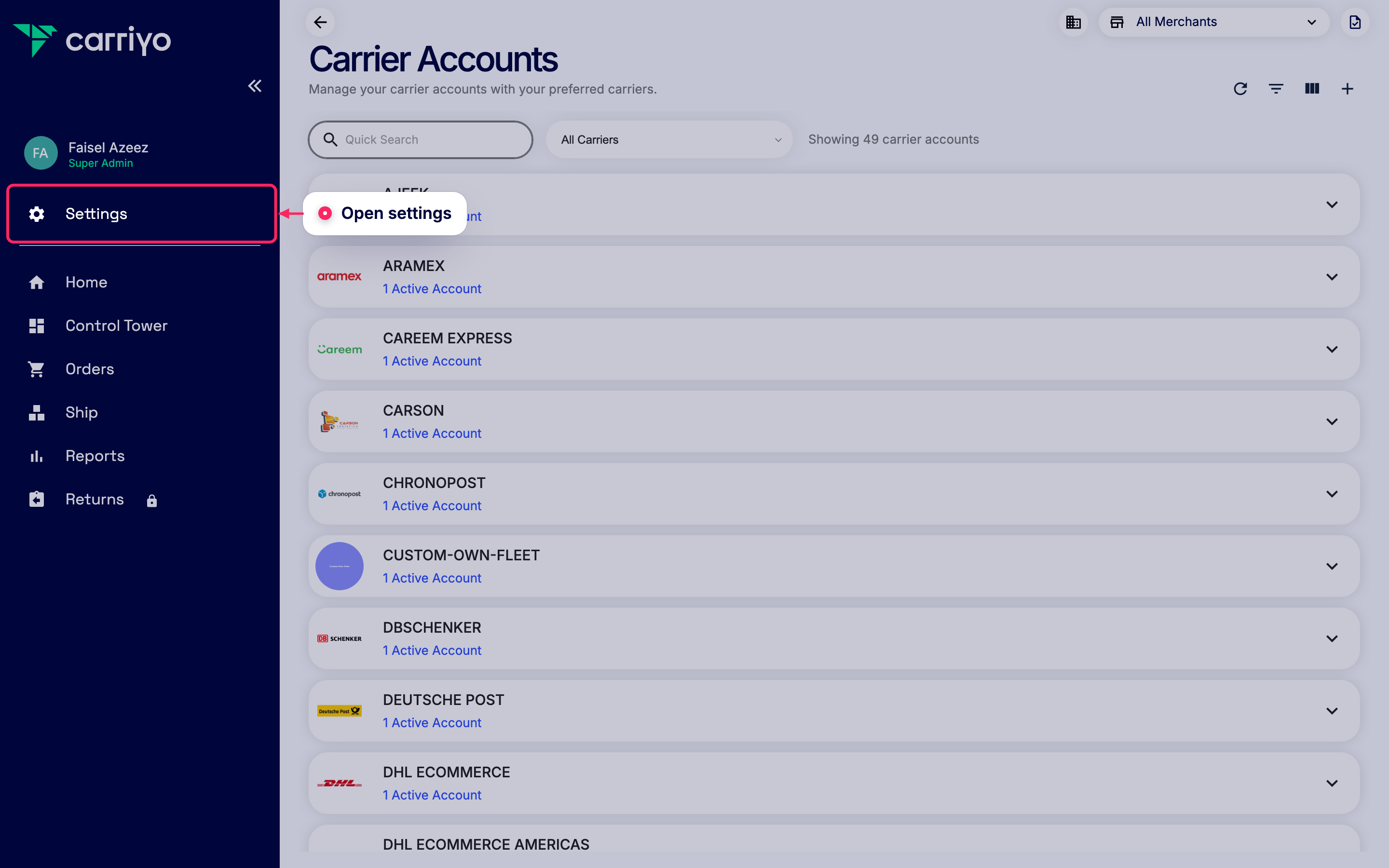 Open settings