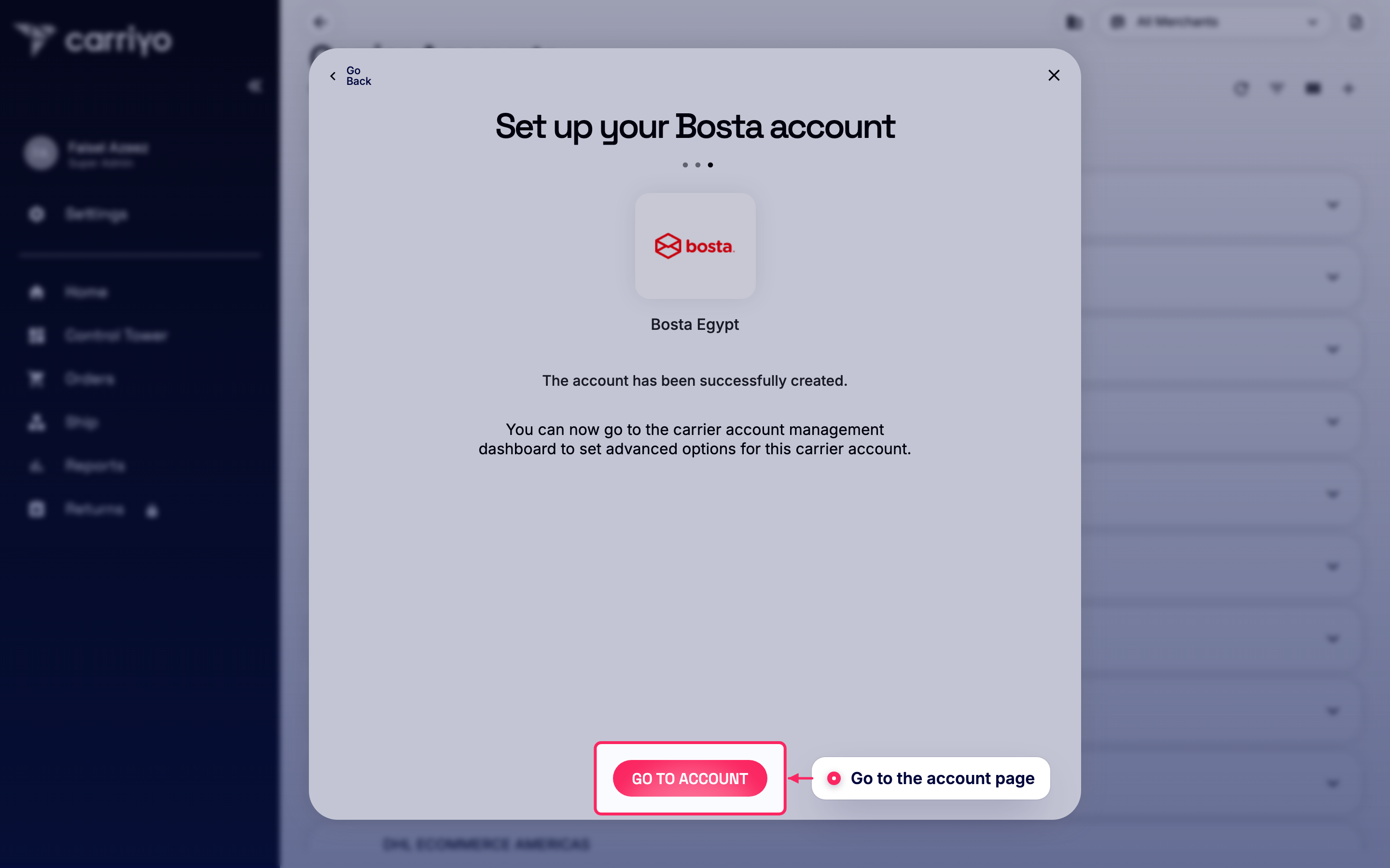 Go to the account page