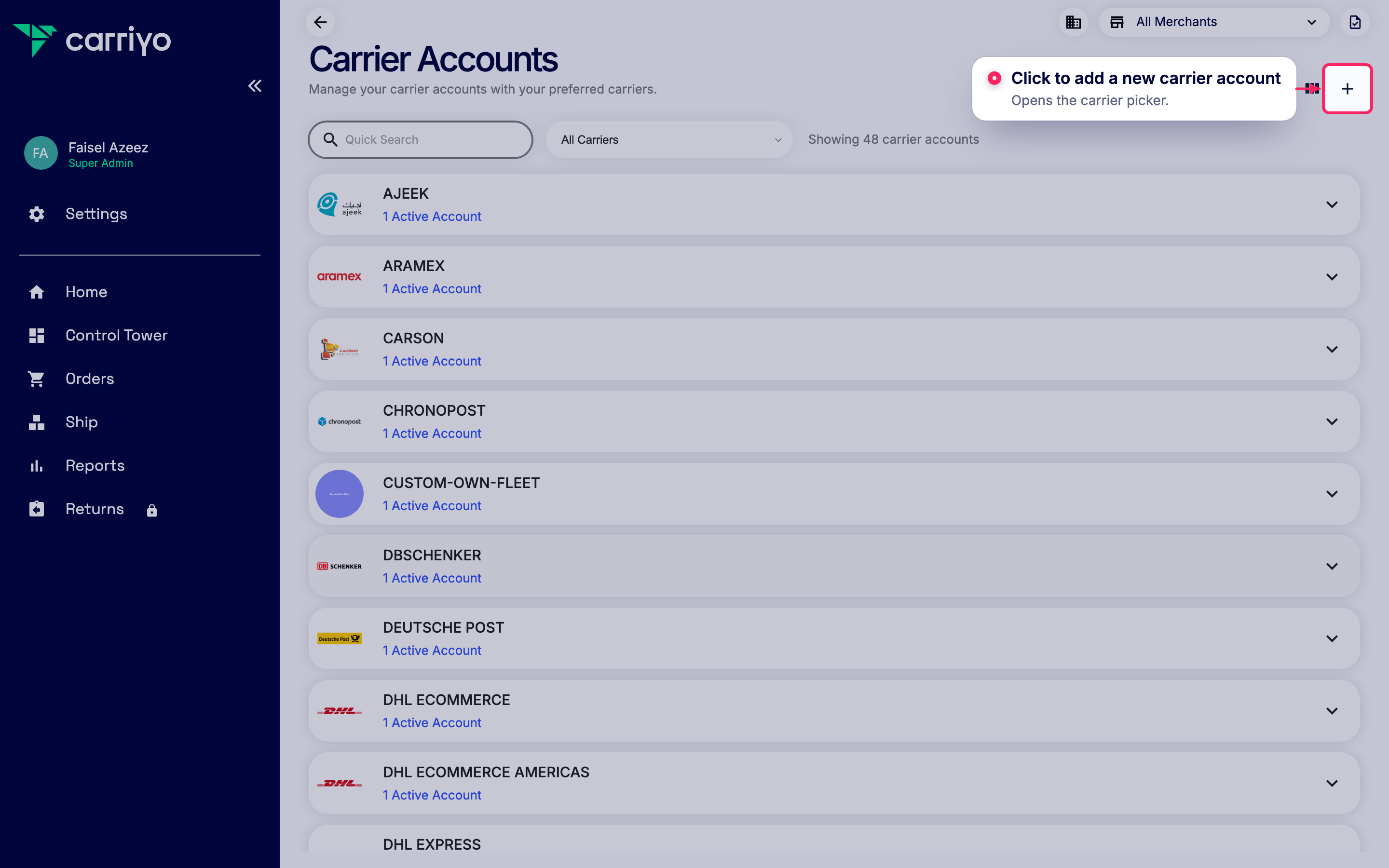 Add a new carrier account