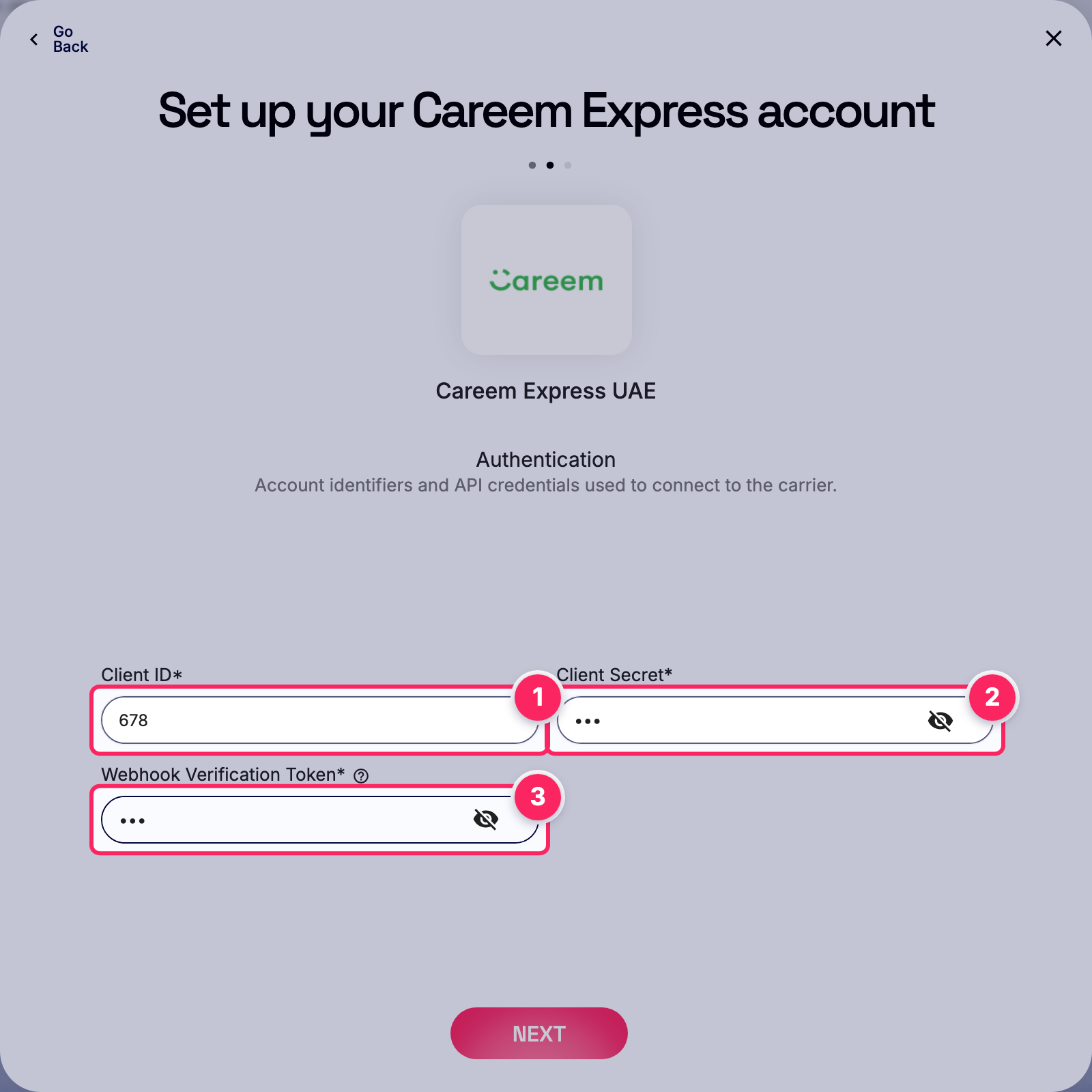 Fill in the Careem Express account details.