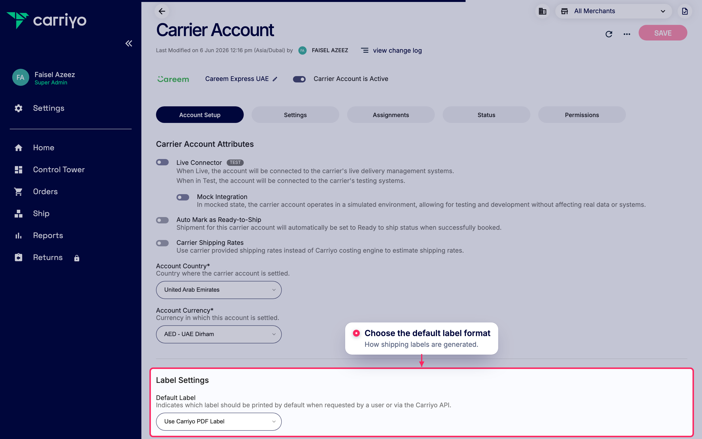 Set the default label format