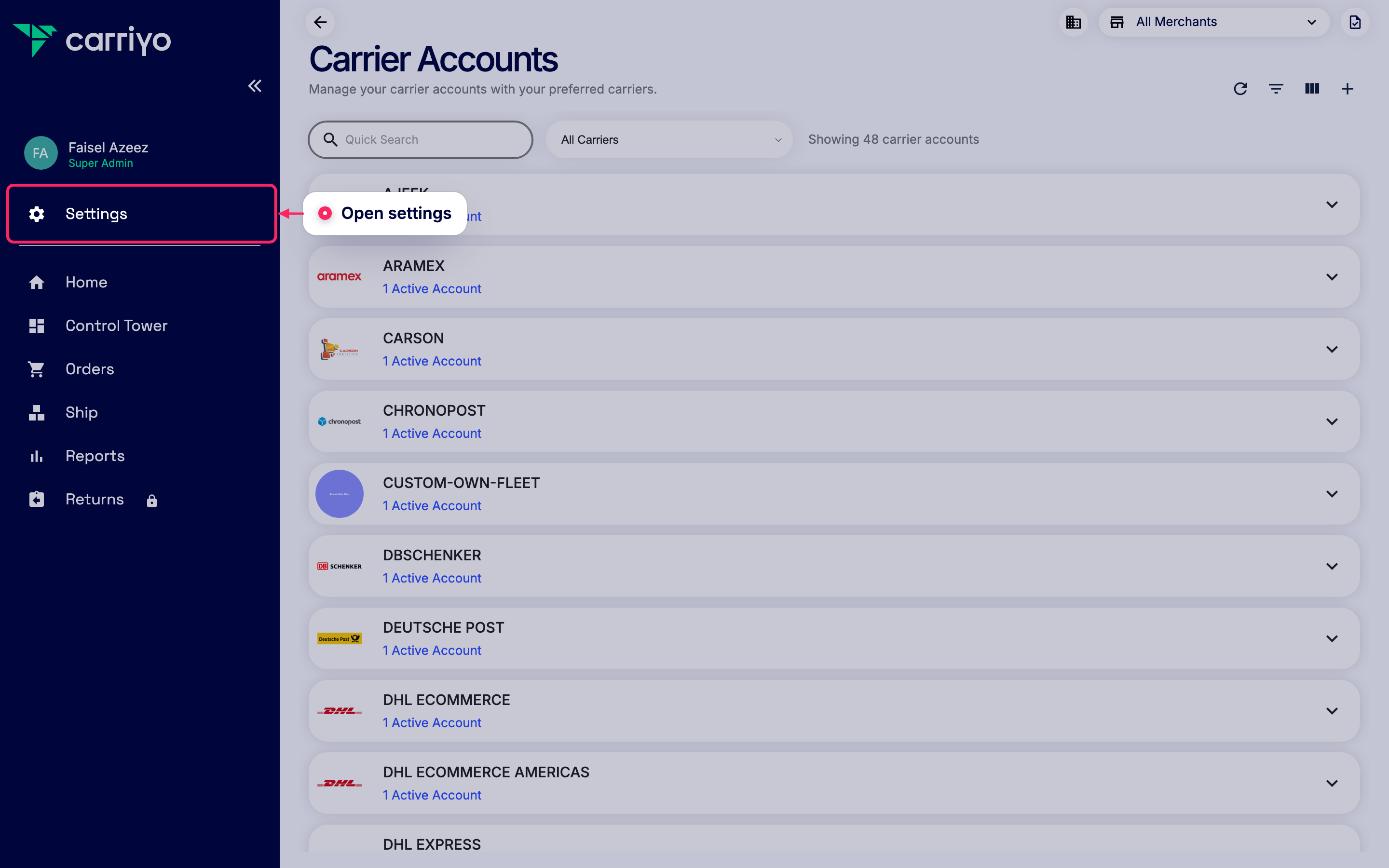 Open settings