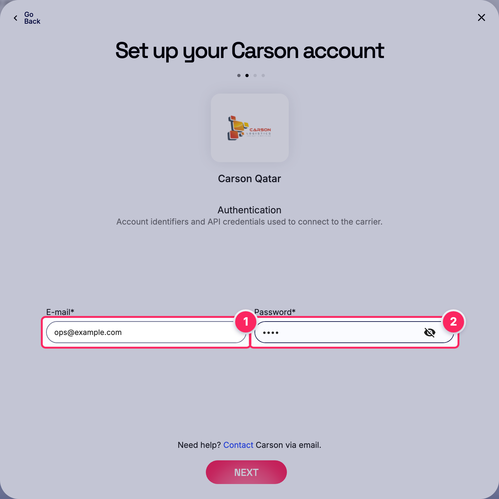 Fill in the Carson account details.