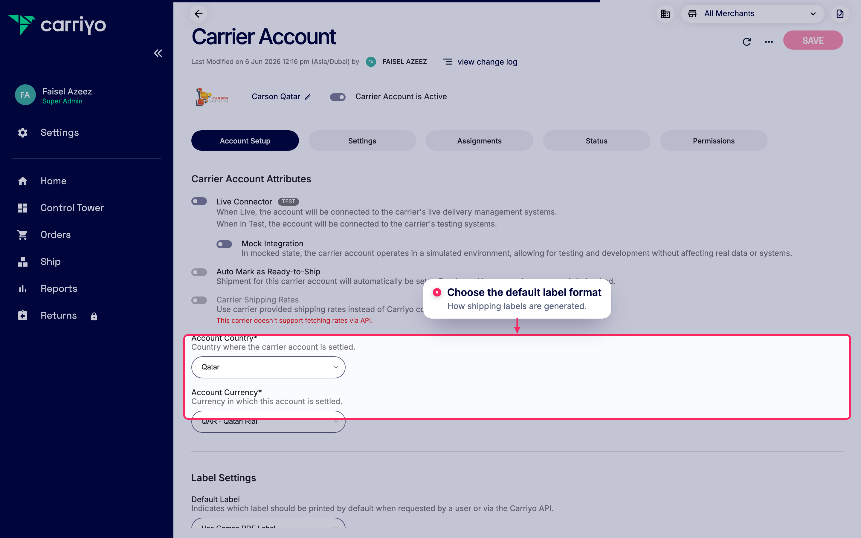 Set the default label format