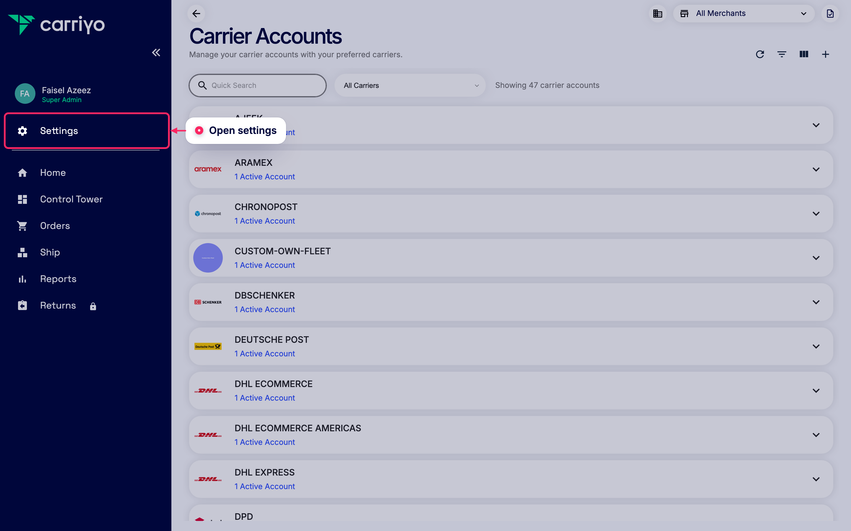 Open settings