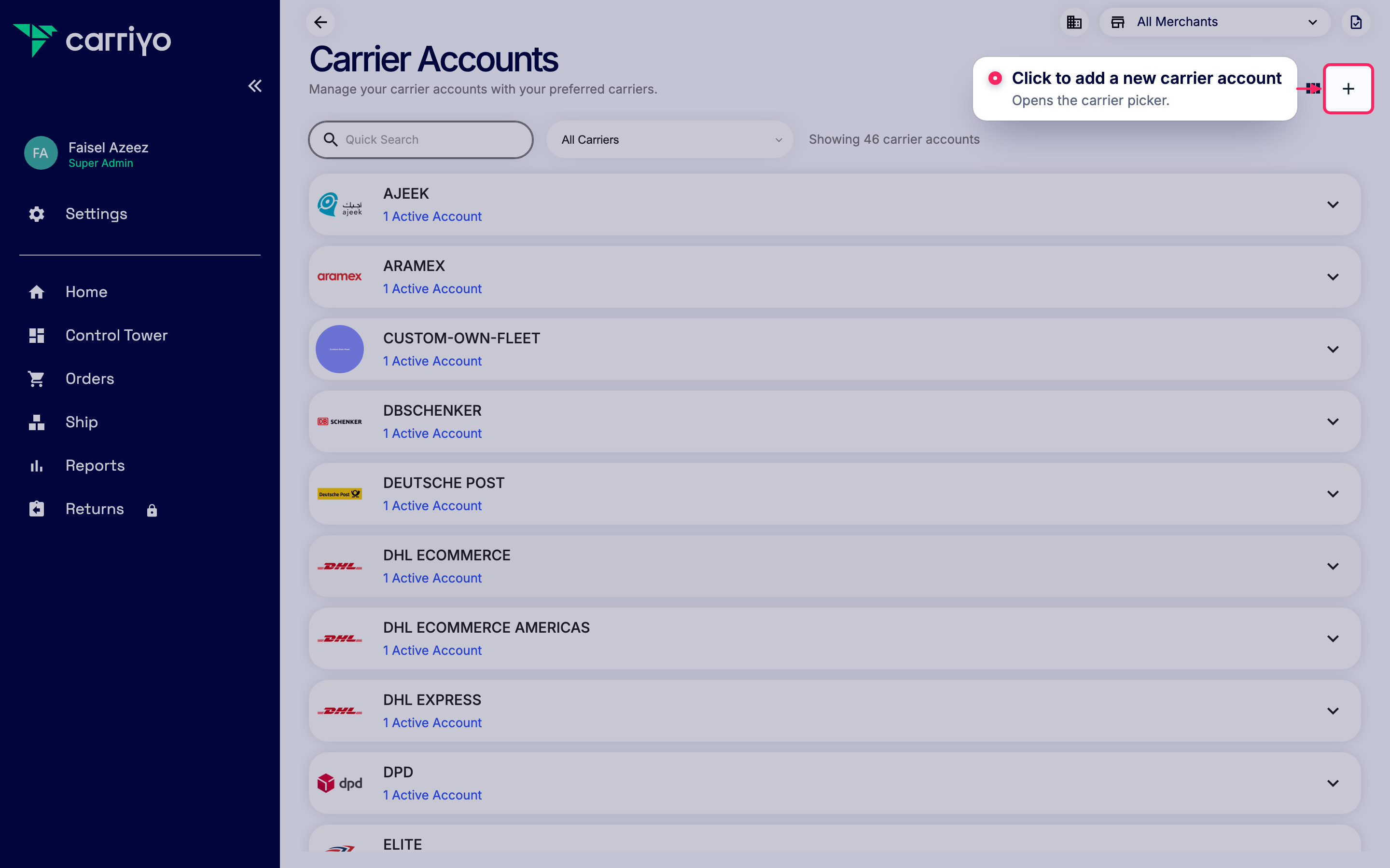 Add a new carrier account