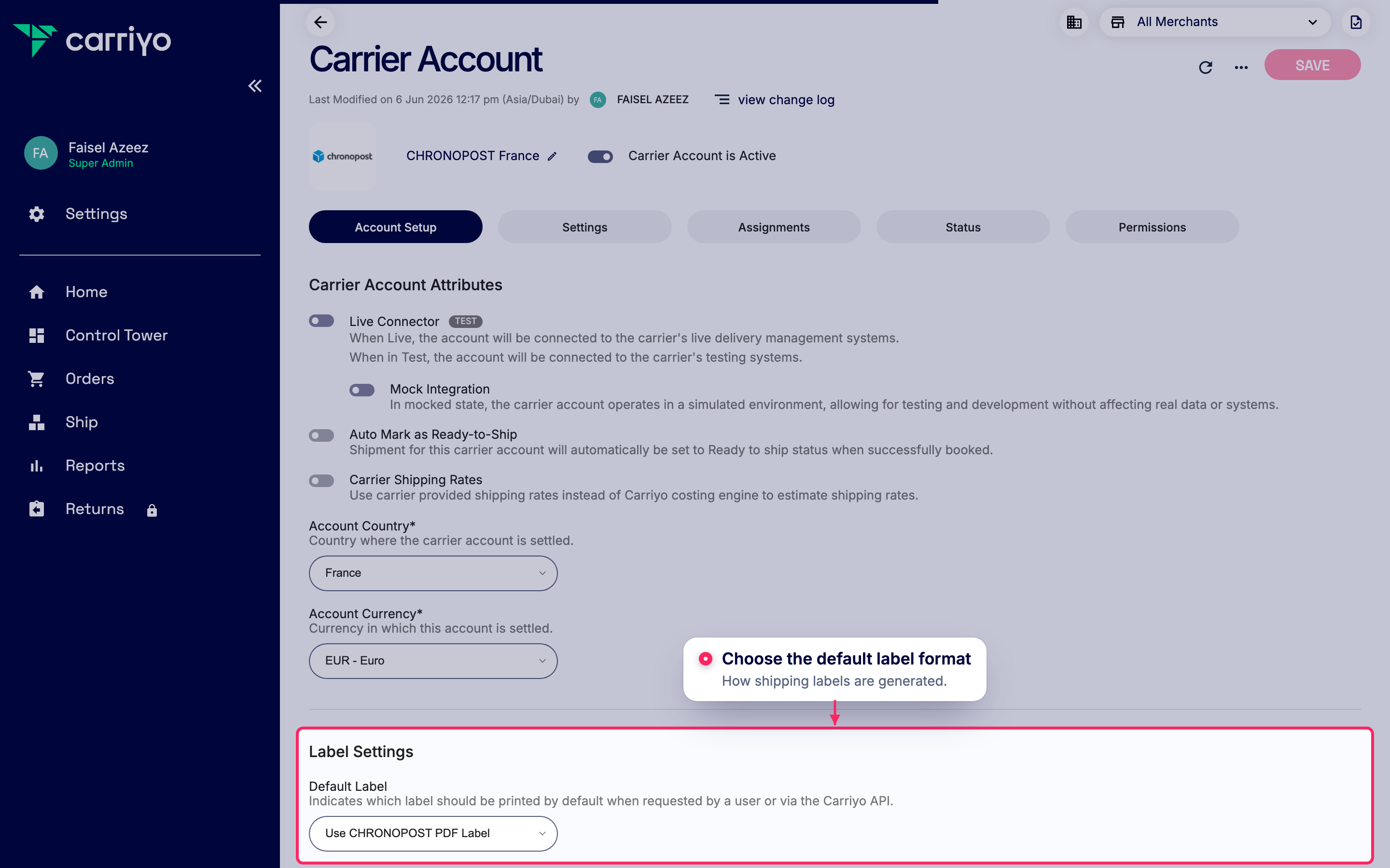 Set the default label format