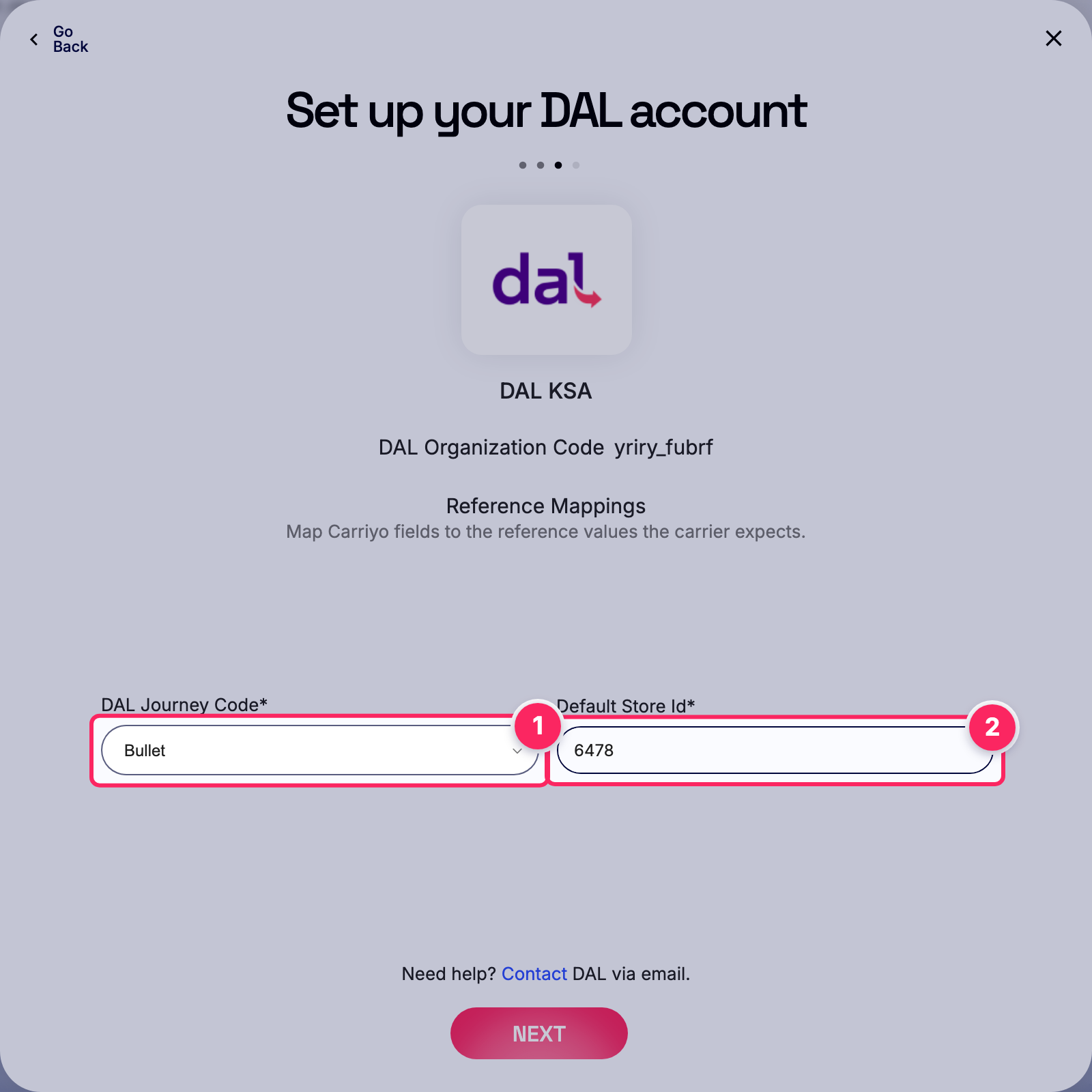 Fill in the DAL account details.